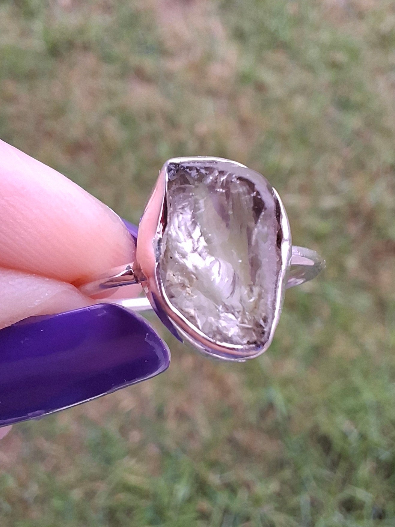 Libyan Desert Glass Ring, size small P, 925 Silver, Tektite (Ref: LR25)