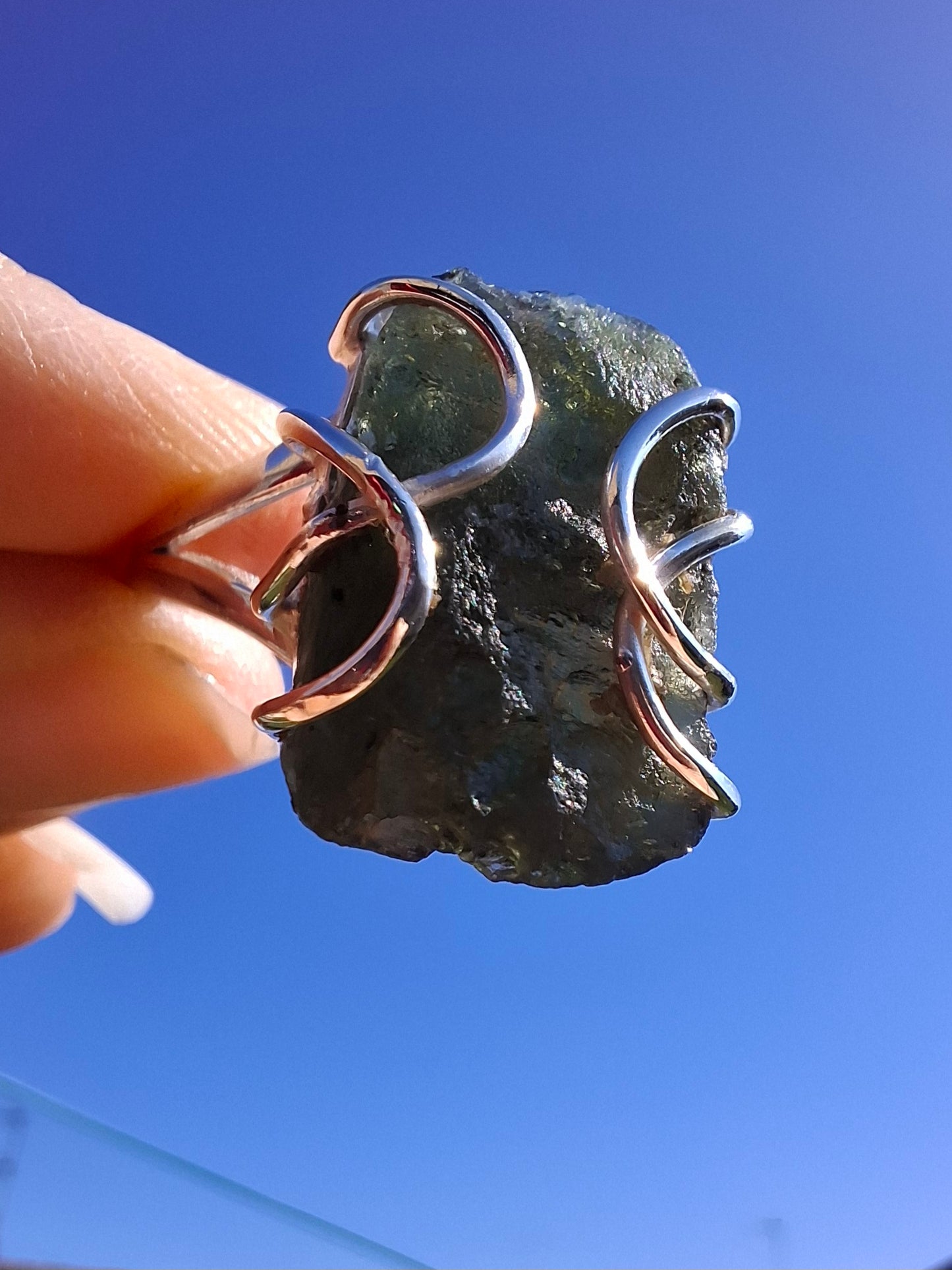 Moldavite Ring, size W, 925 silver, Tektite (Ref: R16)