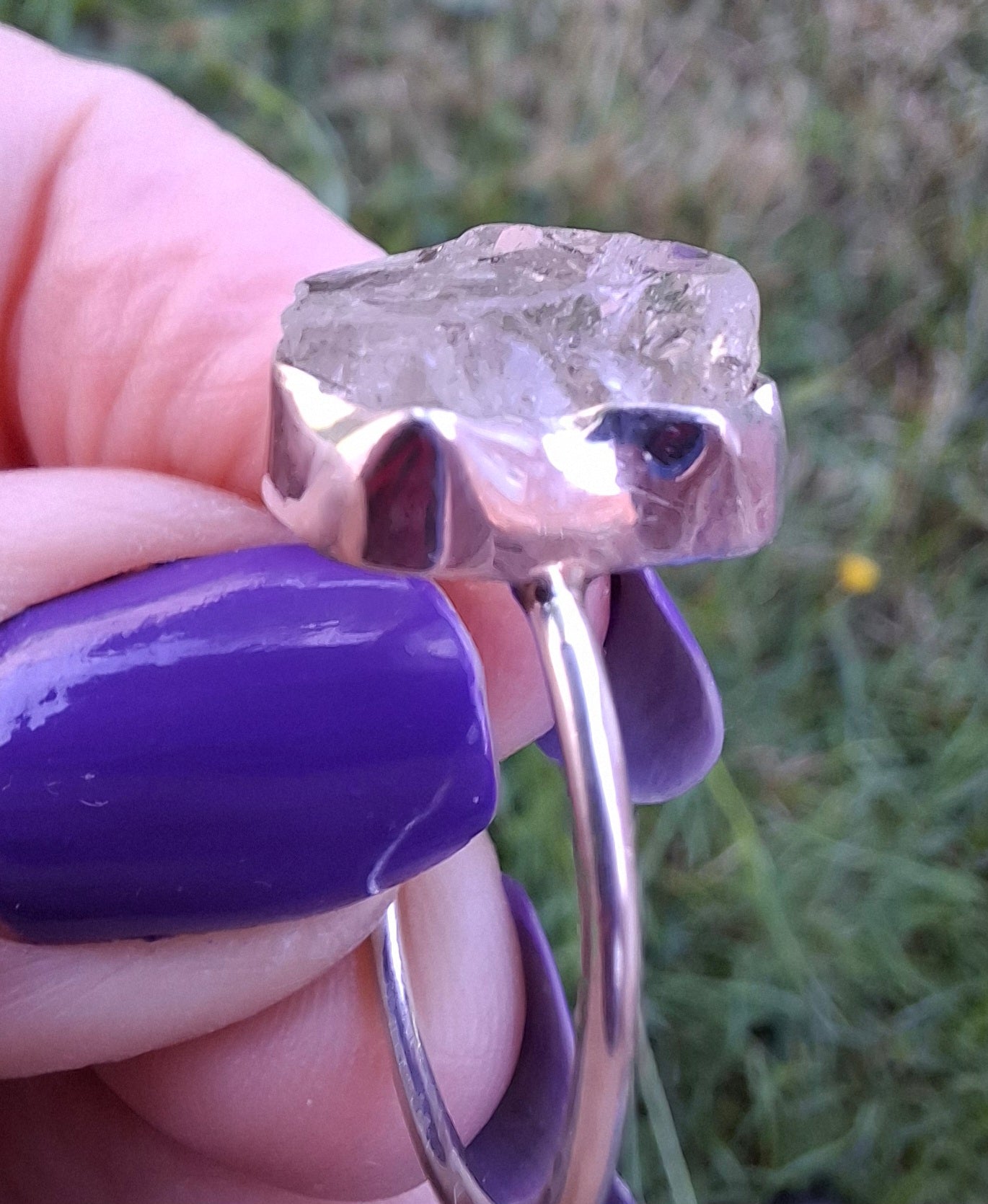 Libyan Desert Glass Ring, size large R/small S, 925 Silver, Tektite (Ref: LR43)