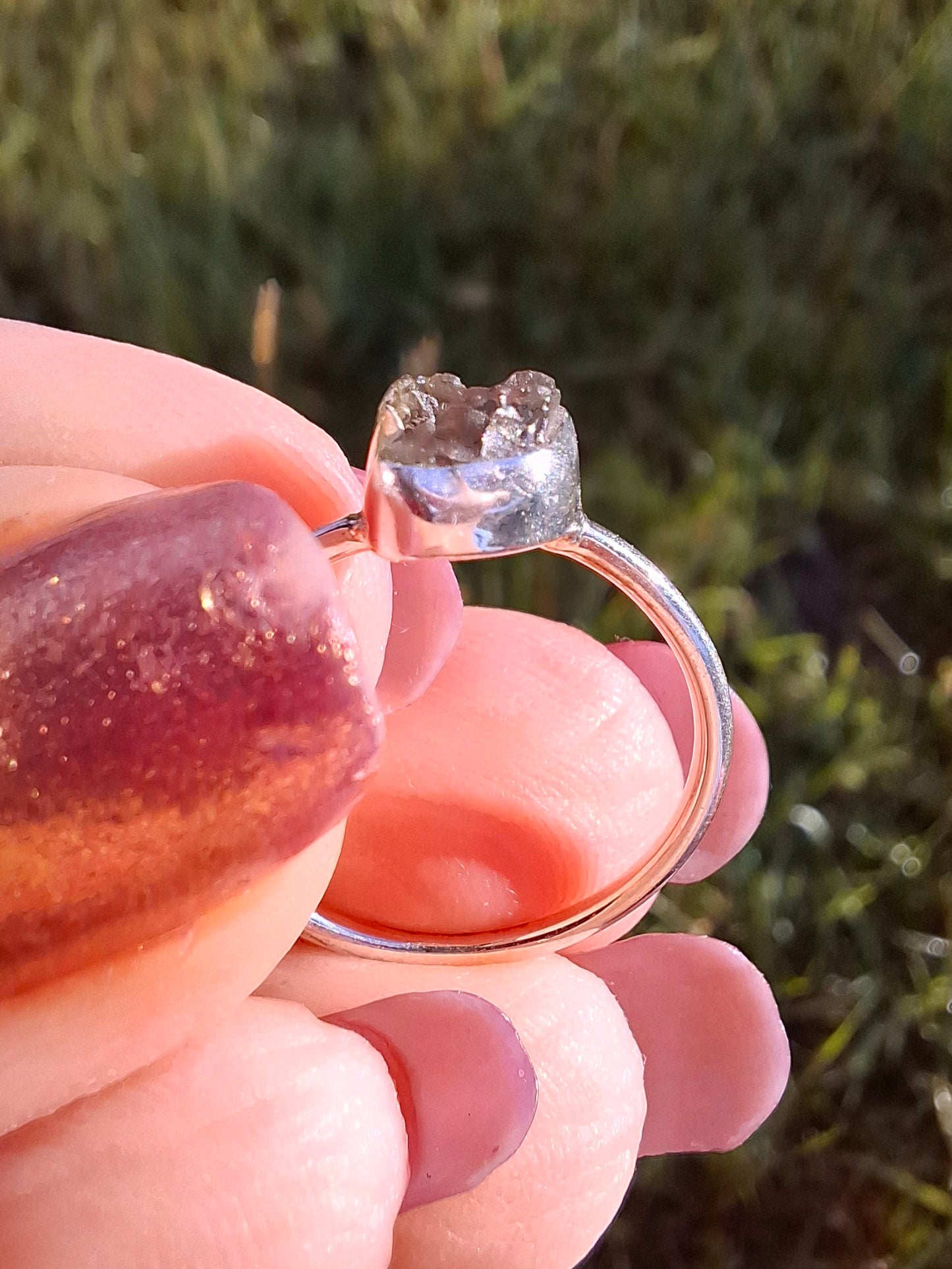 Moldavite Ring, Size small L, 925 Silver, Tektite (Ref: R34)