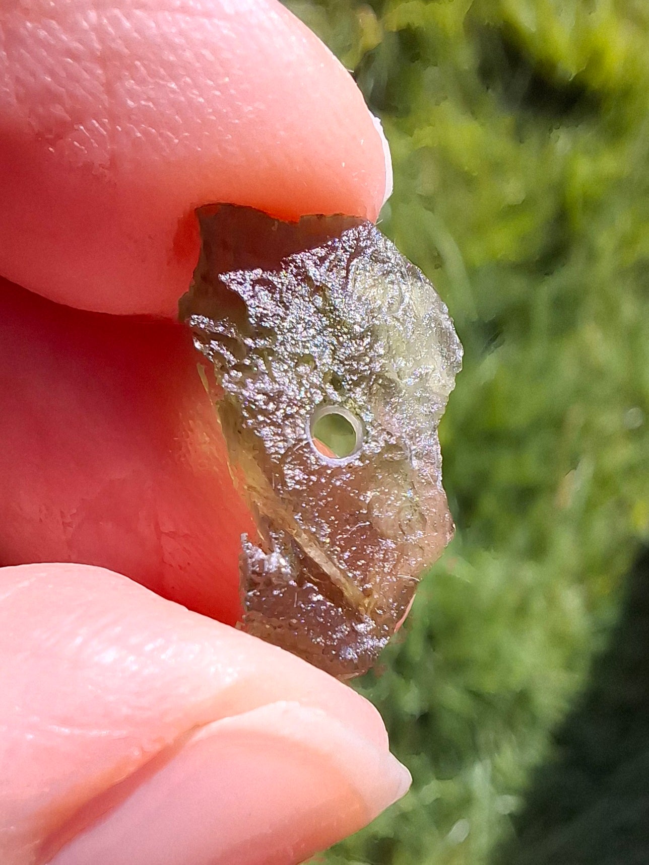 DRILLED, Moldavite Piece, 0.90g, Tektite (Ref: D14)
