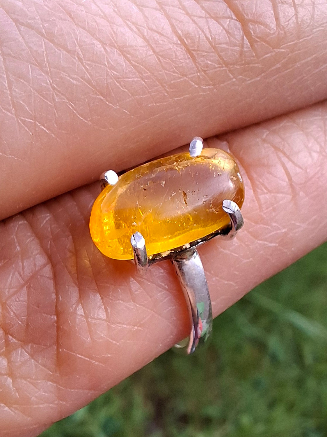 Baltic Amber Ring, size O, 925 Silver, Fossil (Ref: AR11)