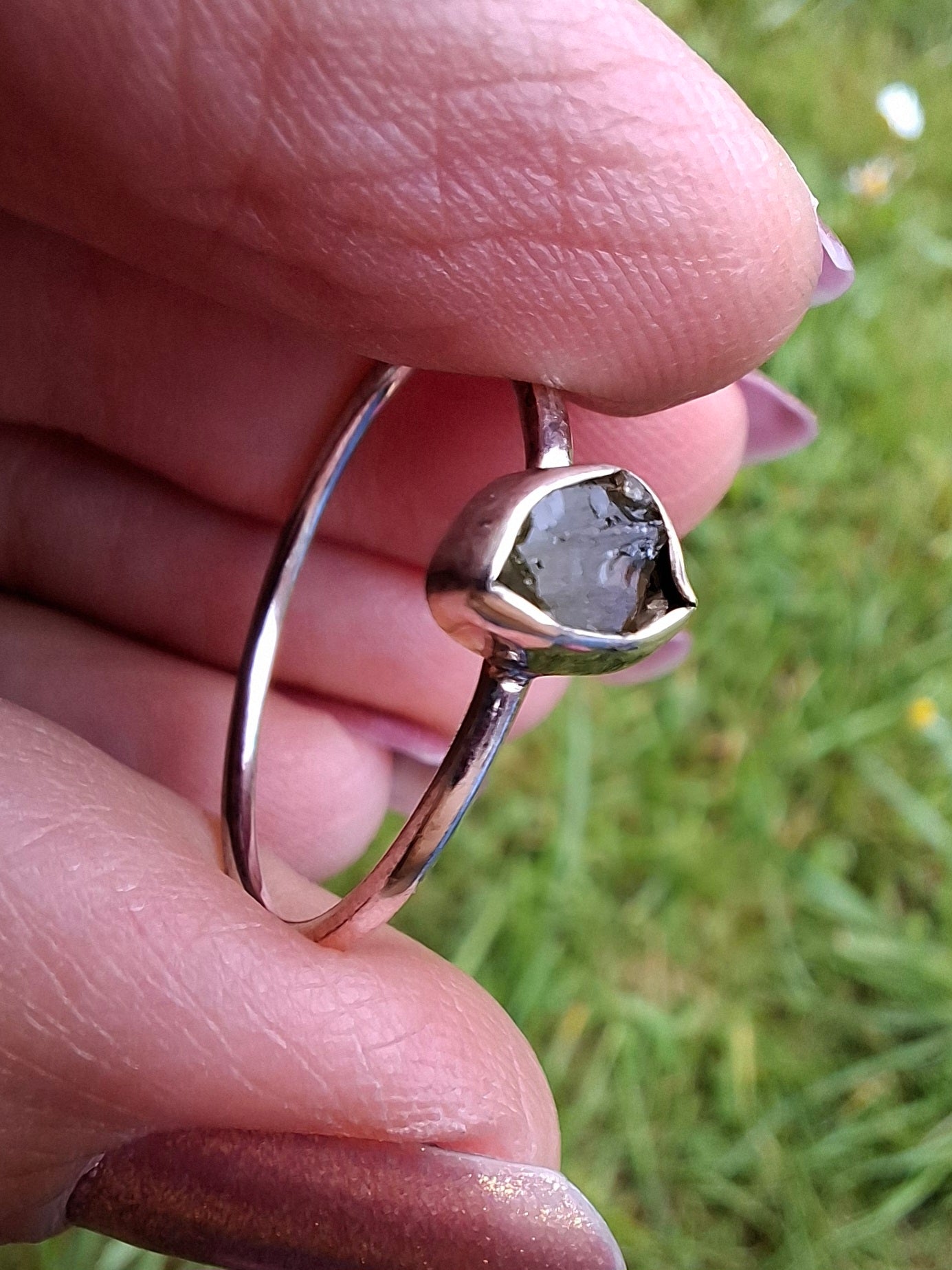 Moldavite Ring, size large T, 925 Silver, Tektite (Ref: R70)