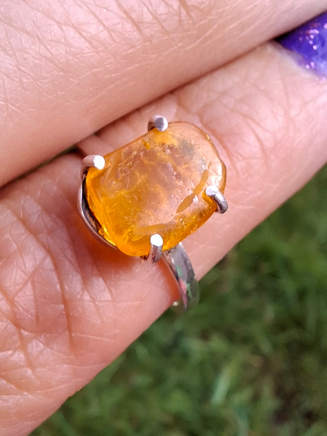 Baltic Amber Ring, size large N, 925 Silver, Fossil (Ref: AR9)