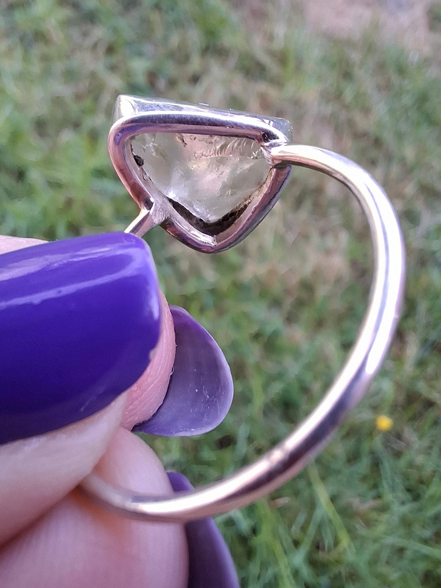 Libyan Desert Glass Ring, size large V, 925 Silver, Tektite (Ref: LR55)