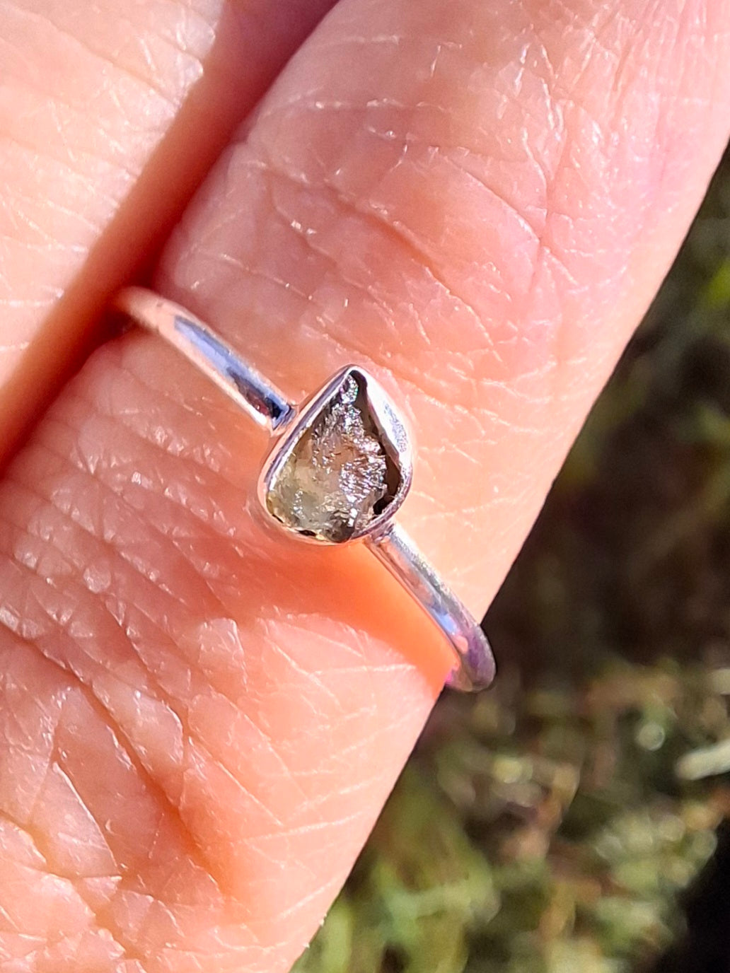 Moldavite Ring, size large M, 925 Silver, Tektite (Ref: R38)
