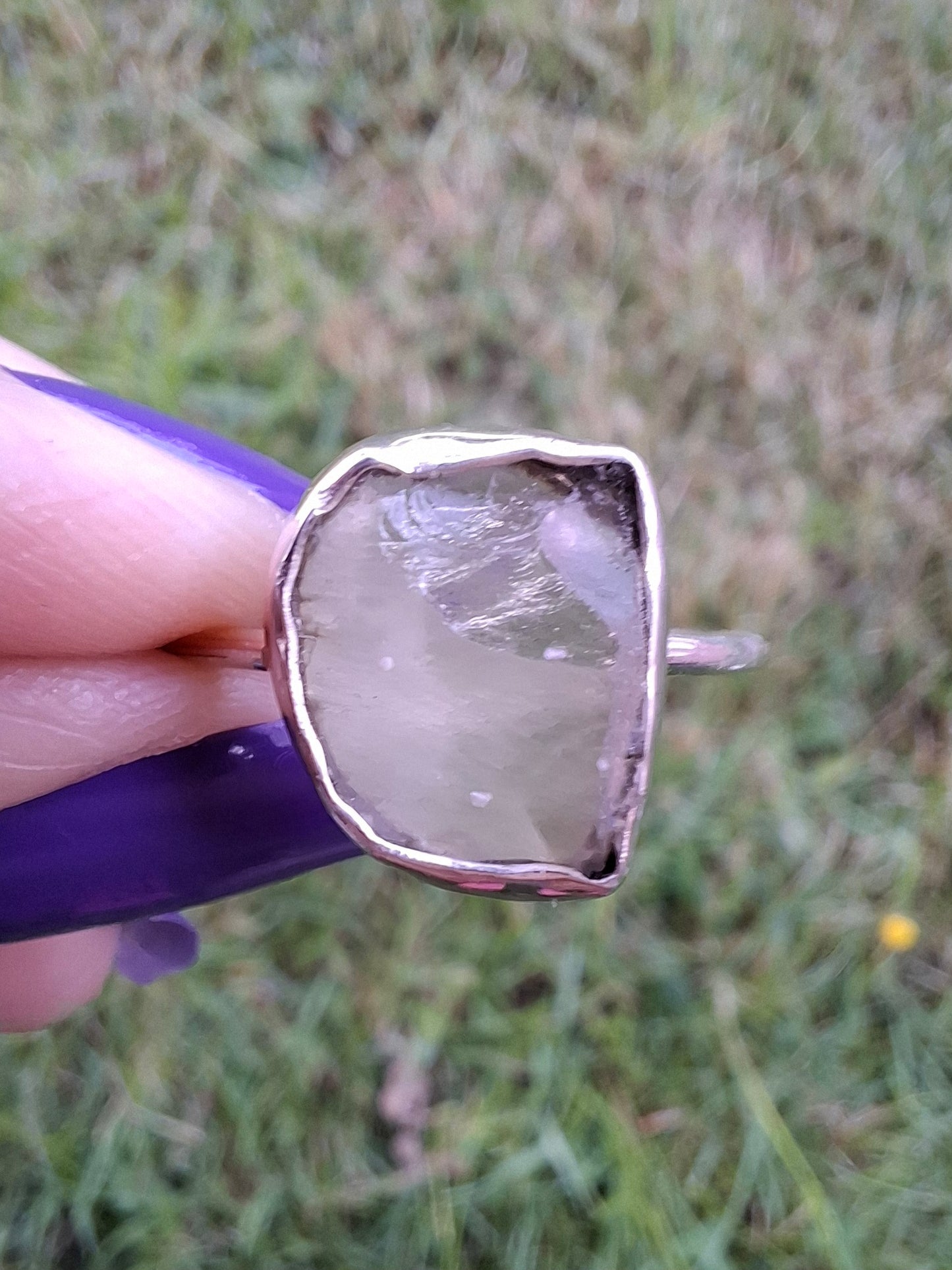 Libyan Desert Glass Ring, size large U, 925 Silver, Tektite (Ref: LR53)