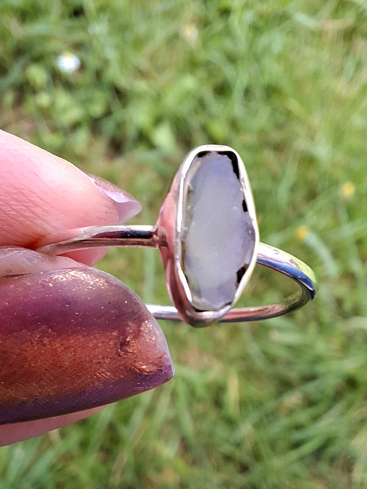 Moldavite Ring, size large R, 925 Silver, Tektite (Ref: R48)
