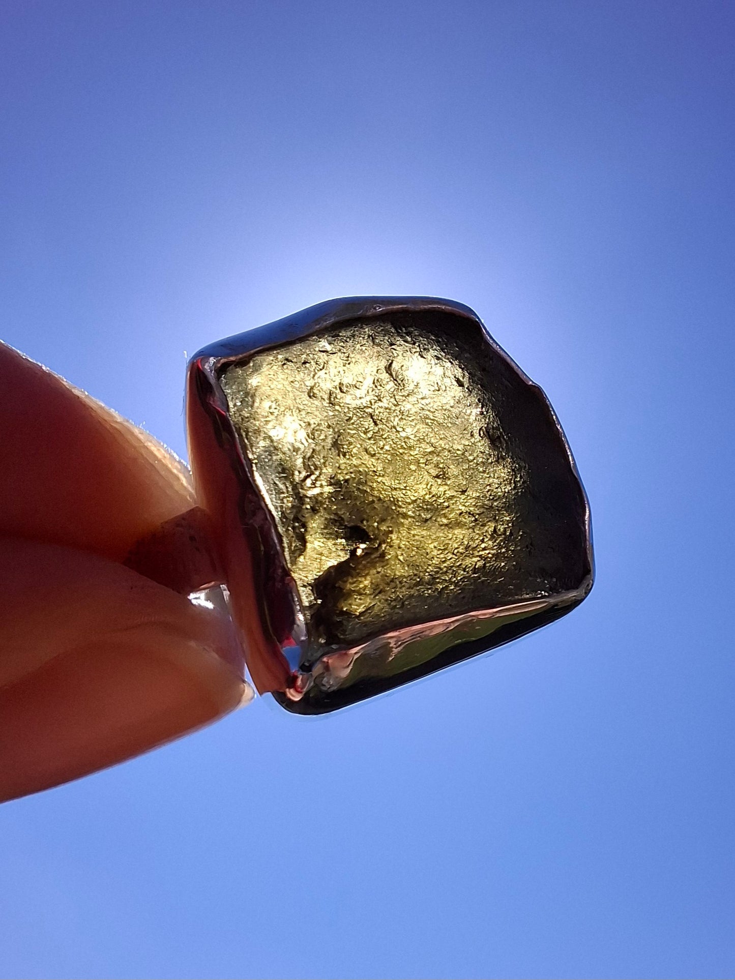 Moldavite Ring, size M/N, 925 Silver, Tektite (Ref: R308)