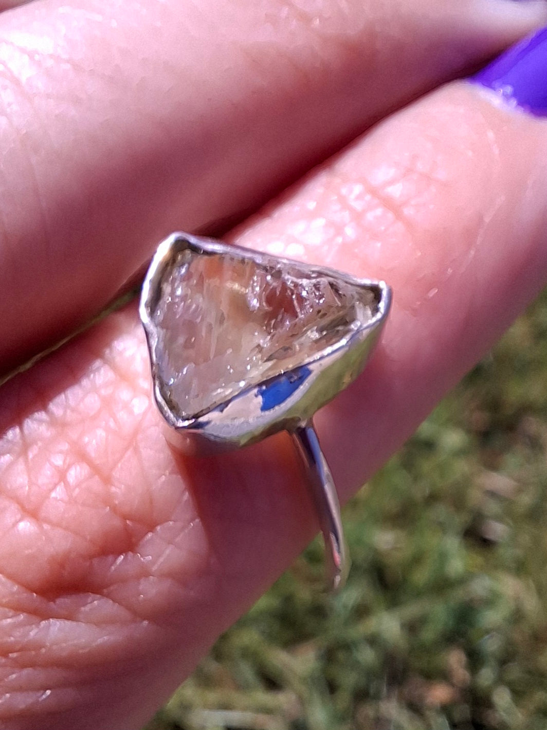 Libyan Desert Glass Ring, size large V, 925 Silver, Tektite (Ref: LR55)