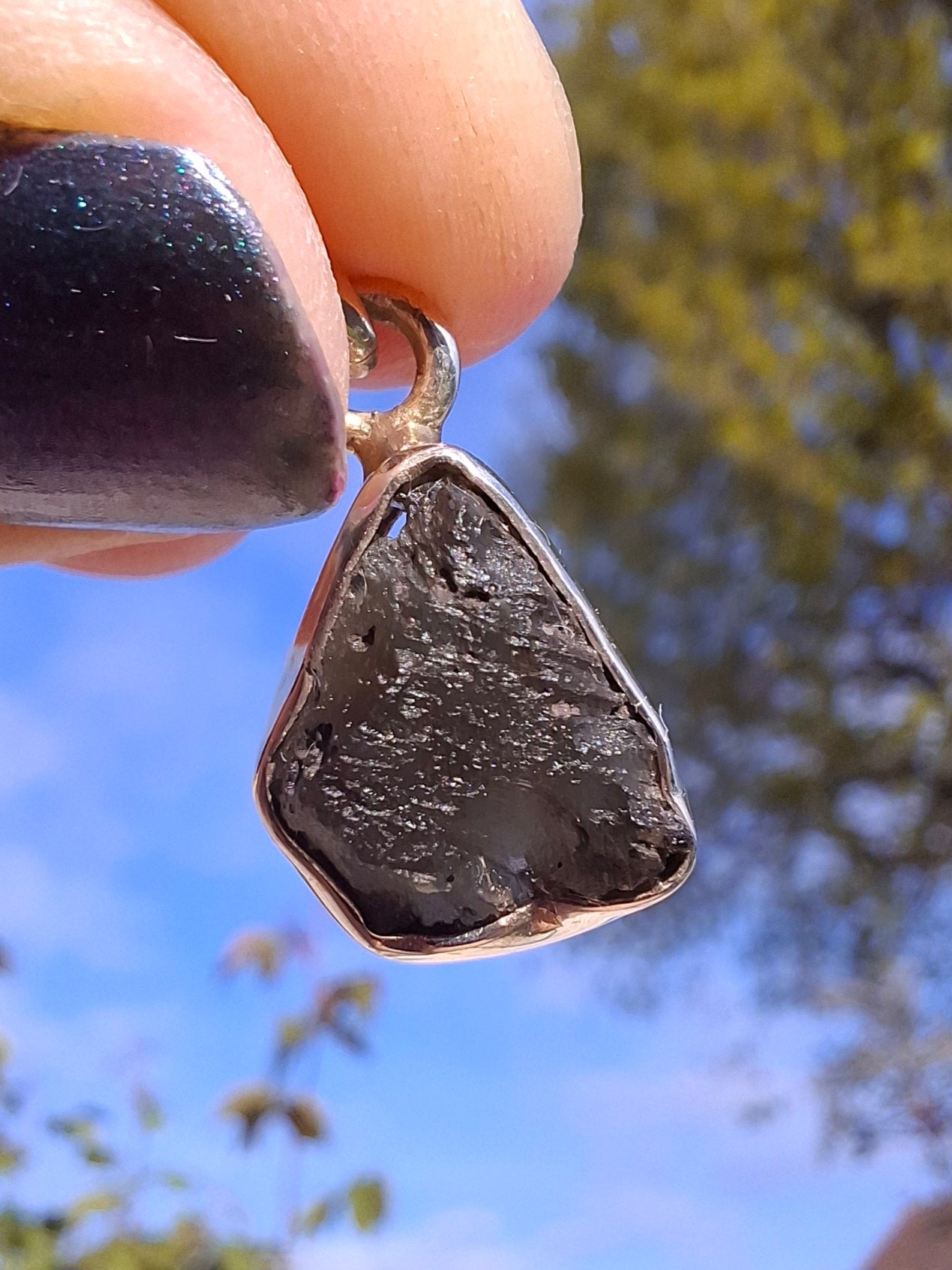 Moldavite Pendant, 925 silver, Tektite (P5)