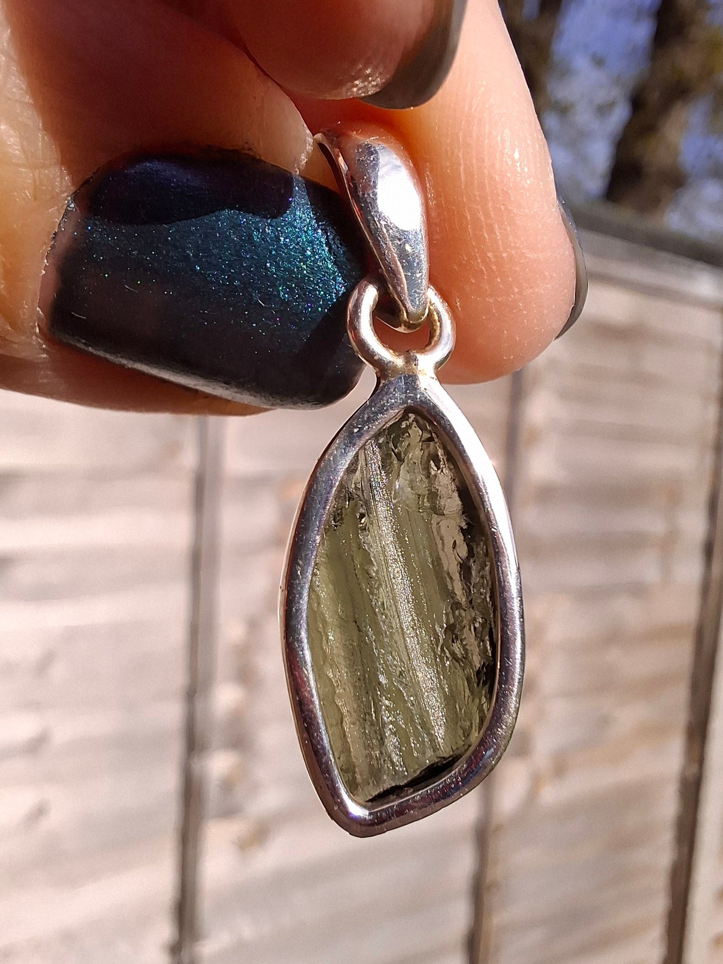 Moldavite Pendant, 925 Silver, Tektite (Ref: P13)