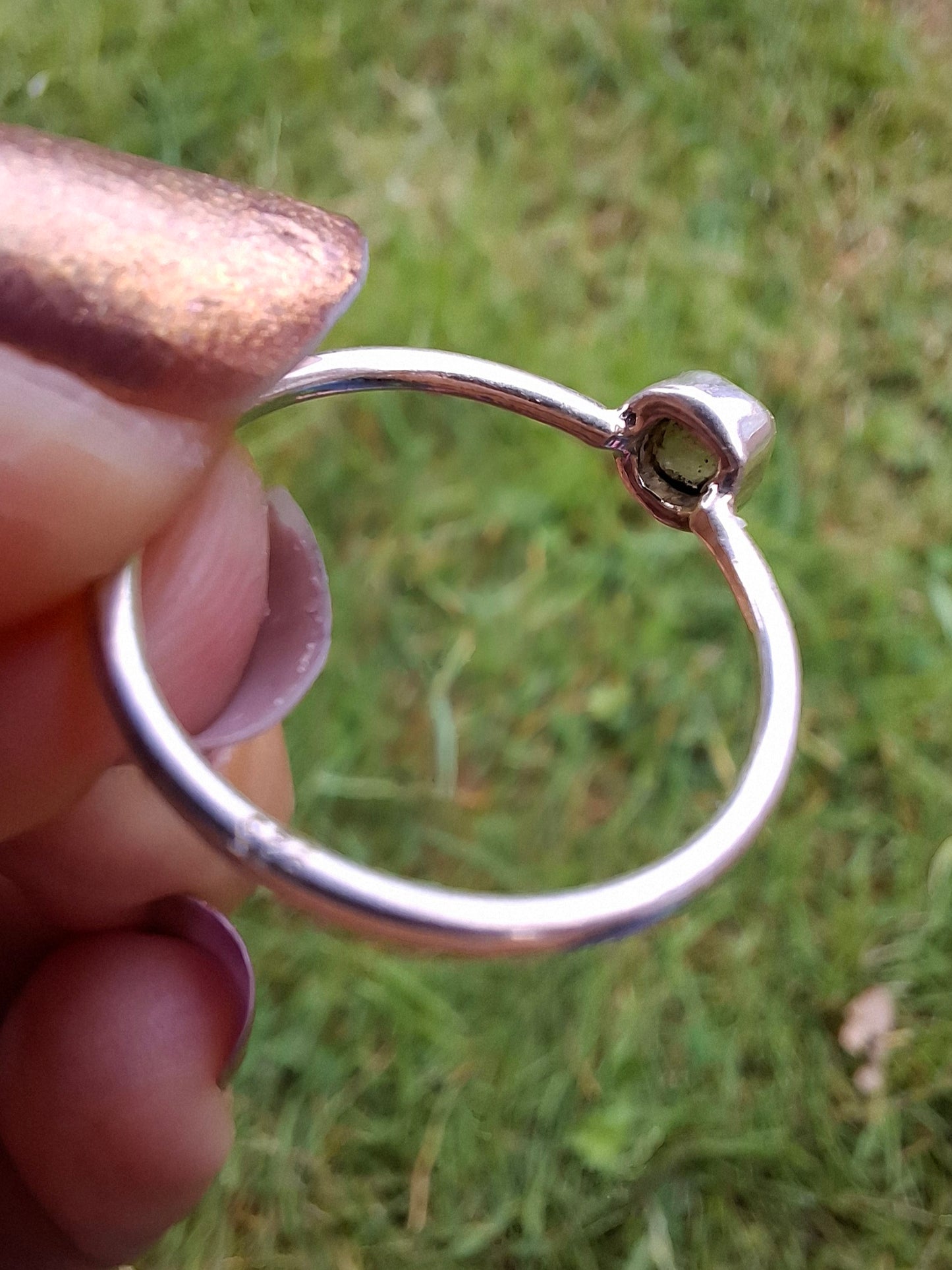 Moldavite Ring, size large L/small M, 925 Silver, Tektite (Ref: R37)