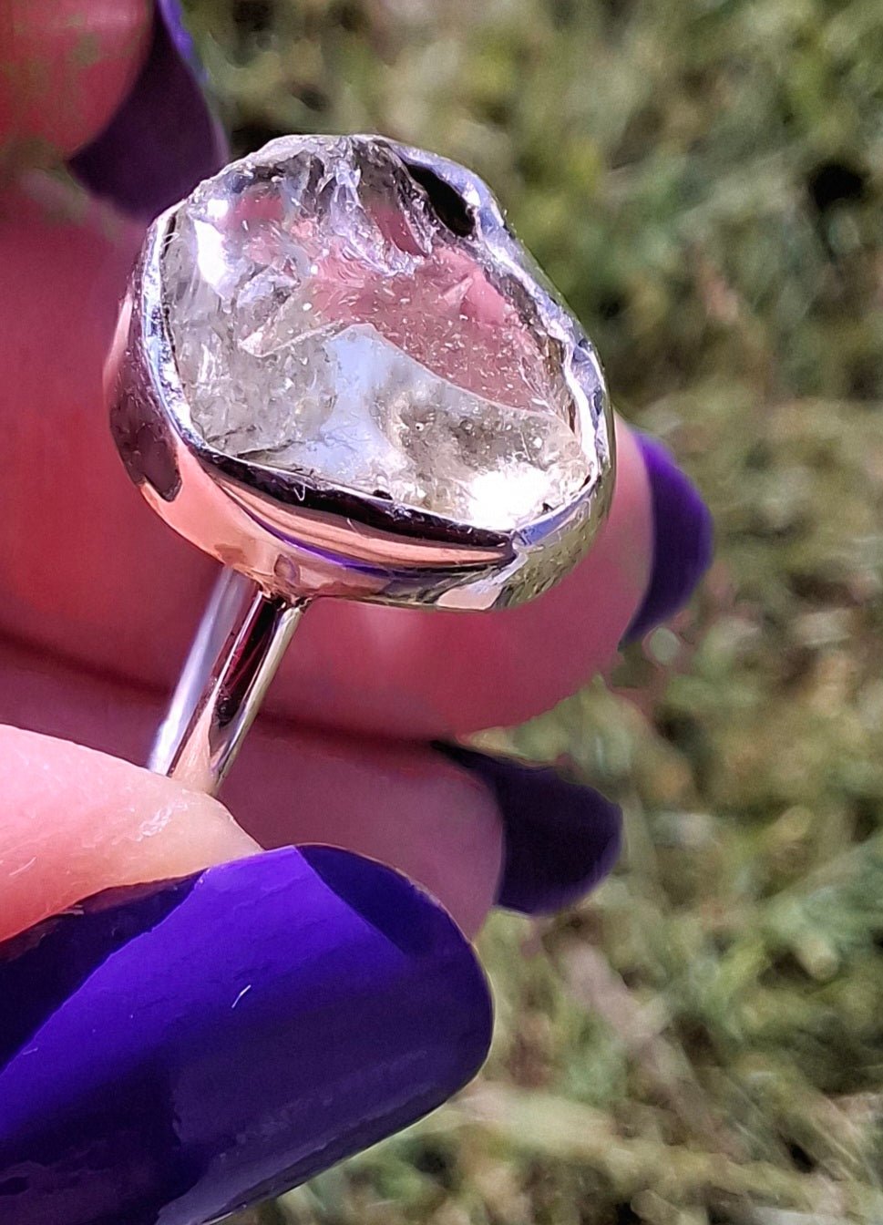 Libyan Desert Glass Ring, size large T, 925 Silver, Tektite (Ref: LR50)