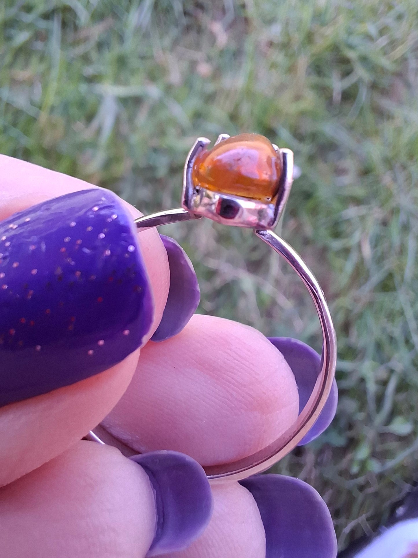Baltic Amber Ring, size large V, 925 Silver, Fossil (Ref: AR25)
