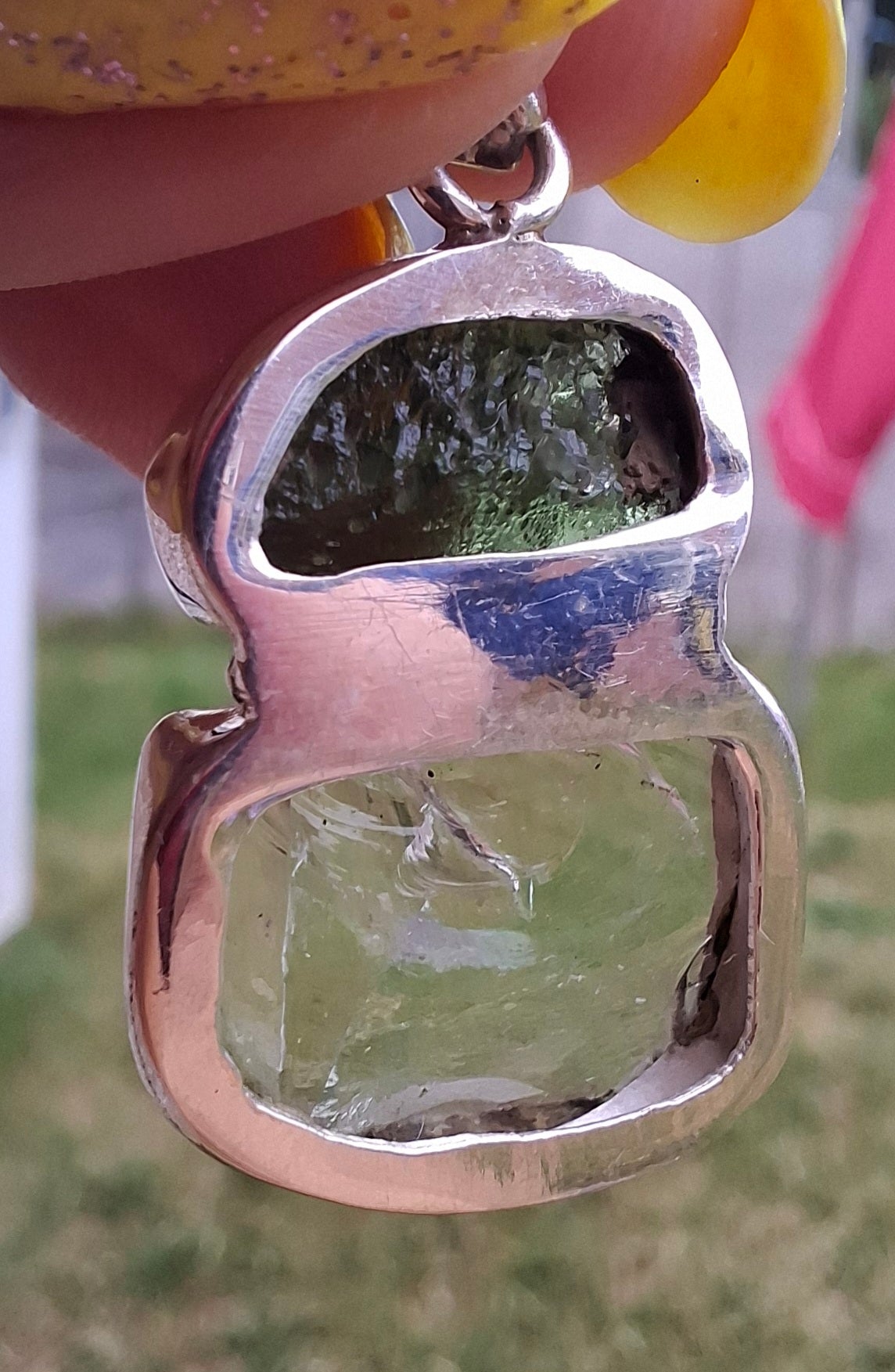 Moldavite & Libyan Desert Glass Pendant, 925 Silver, Tektite (Ref: MLP14)