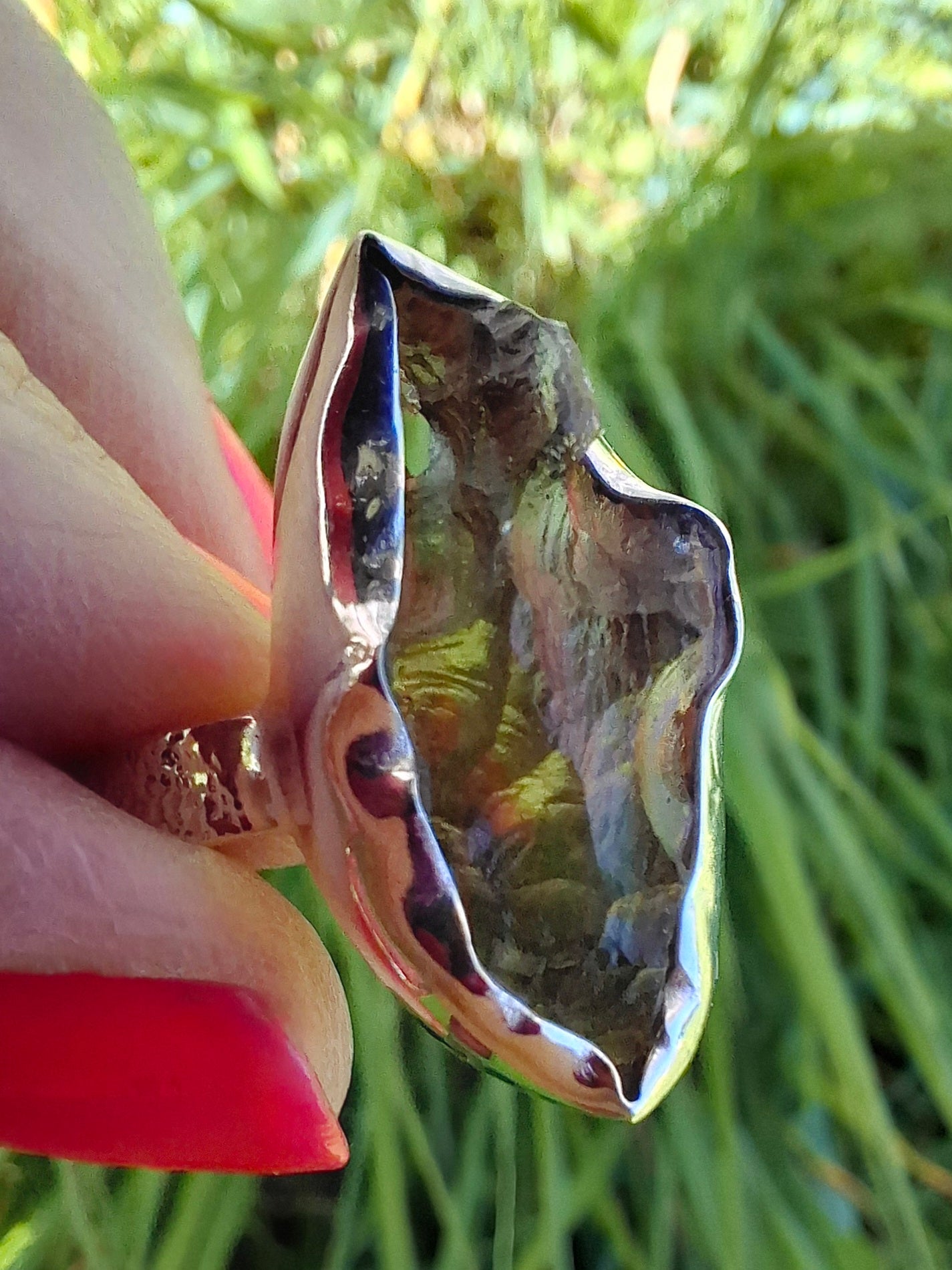 Moldavite Ring, size small U, 925 silver, Tektite (Ref: R321)