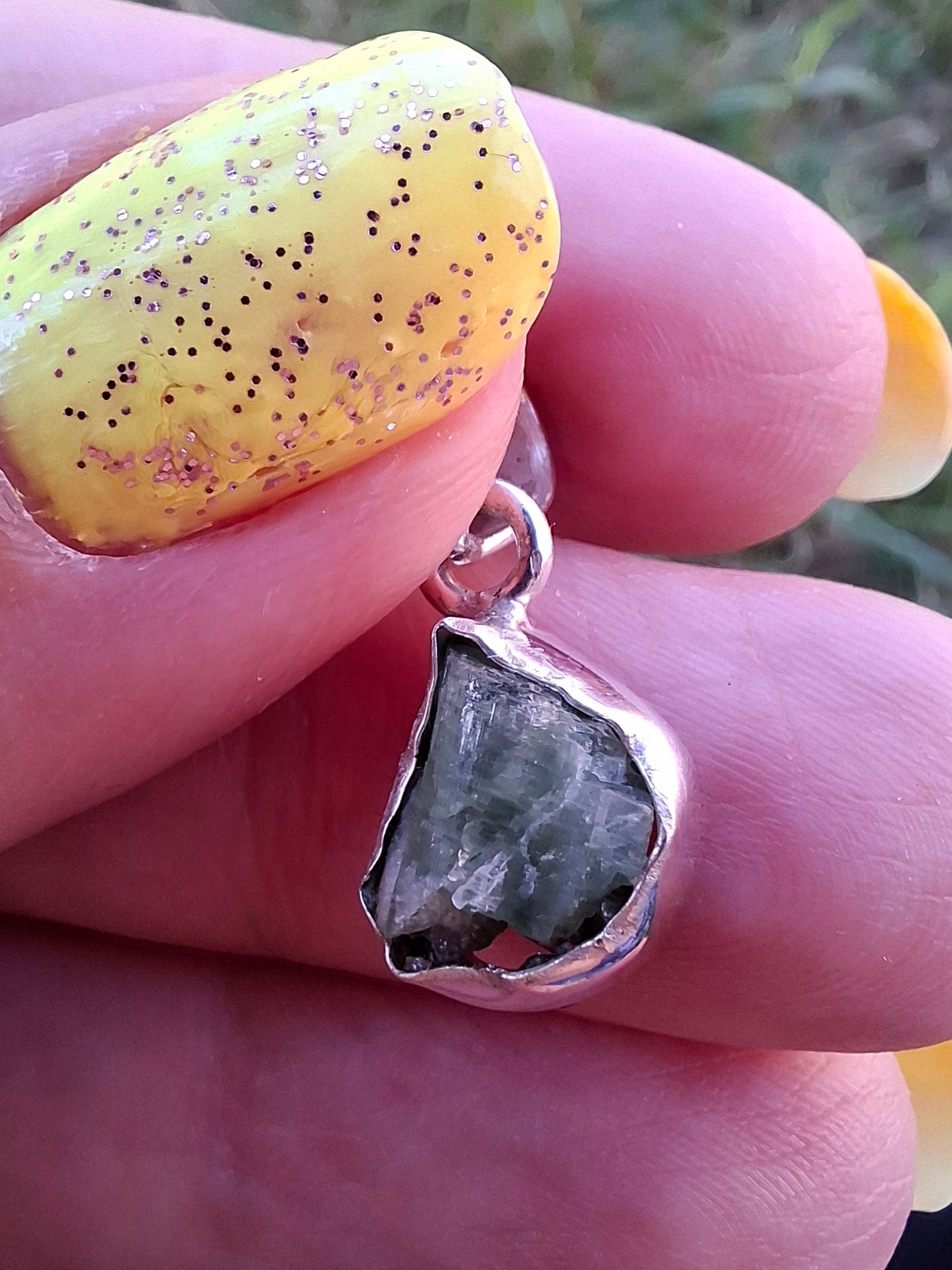 Green Tourmaline Pendant, 925 Silver, Crystal (Ref: GT7)