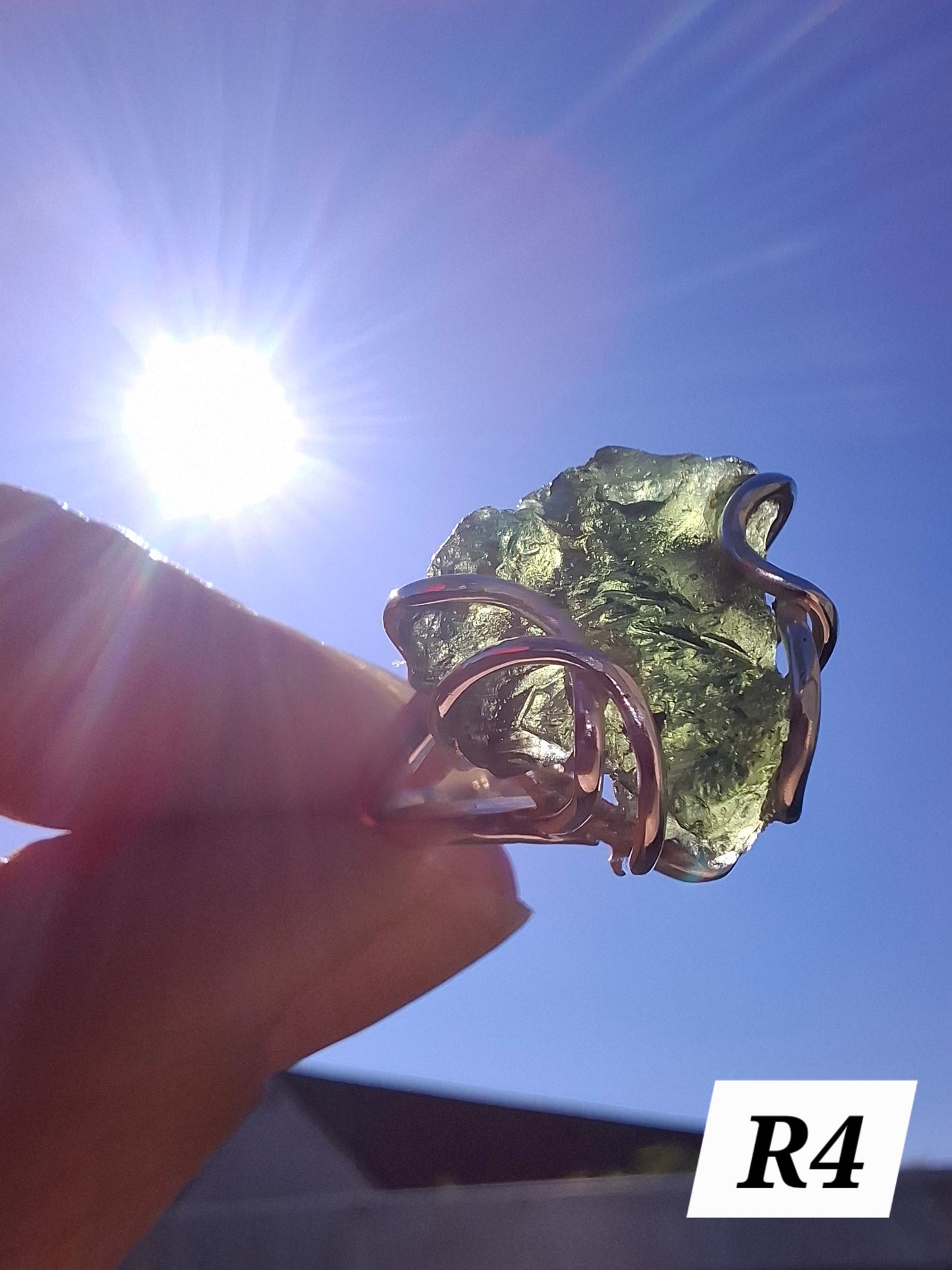 Moldavite Ring, size large L/small M, 925 Silver, Tektite (Ref: R4)