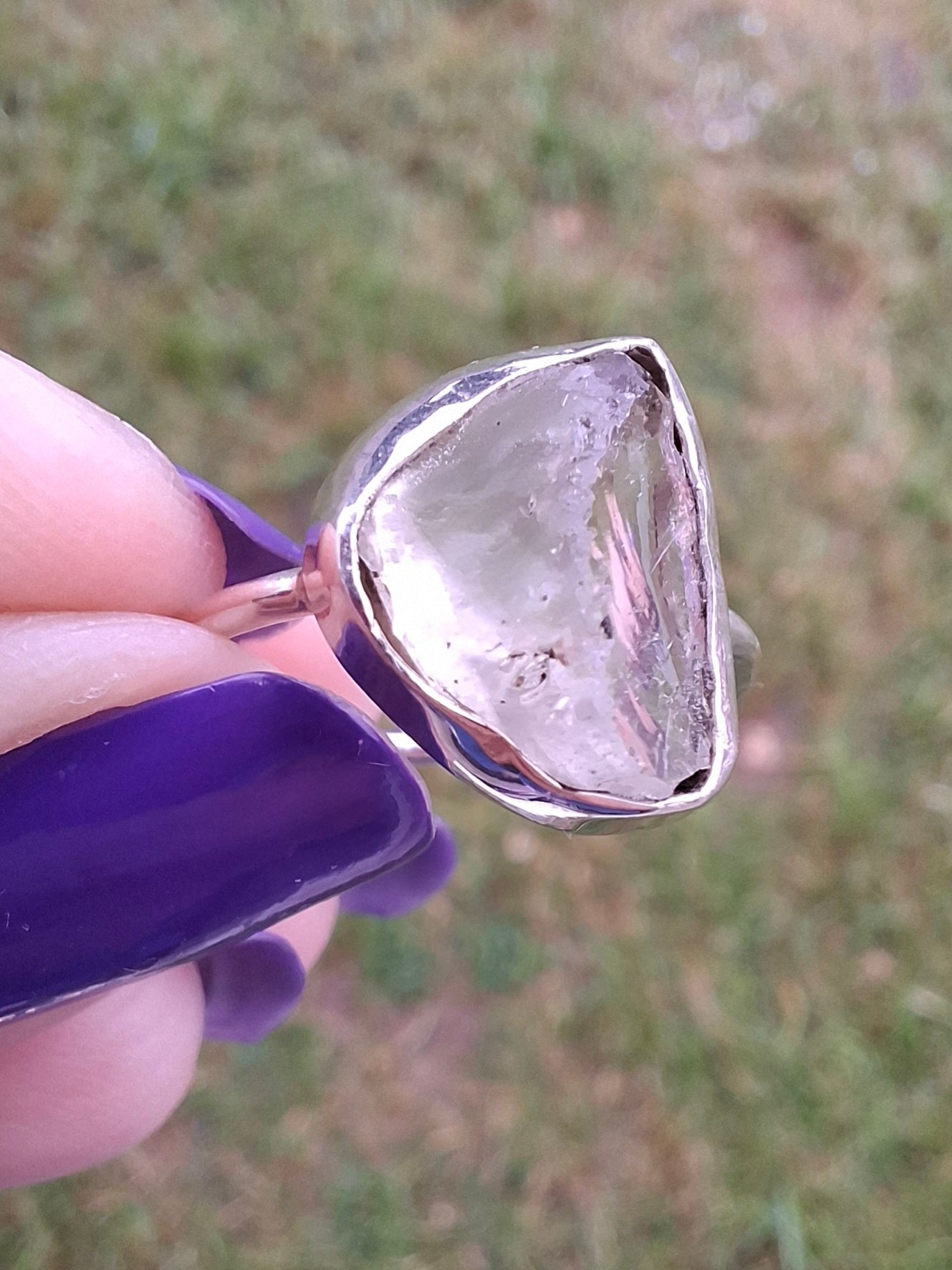 Libyan Desert Glass Ring, size large P, 925 Silver, Tektite (Ref: LR28)