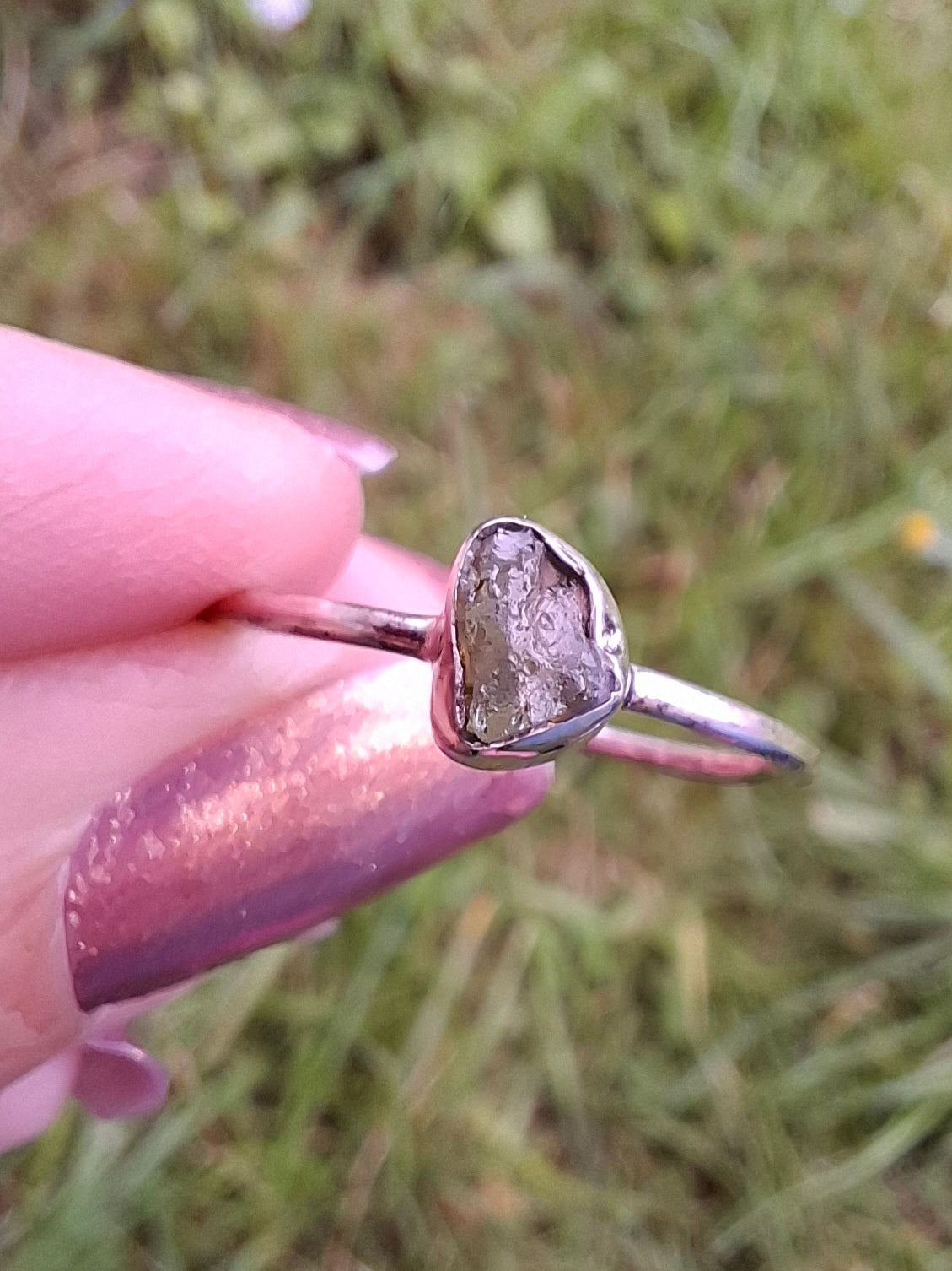 Moldavite Ring, size R, 925 Silver, Tektite (Ref: R64)