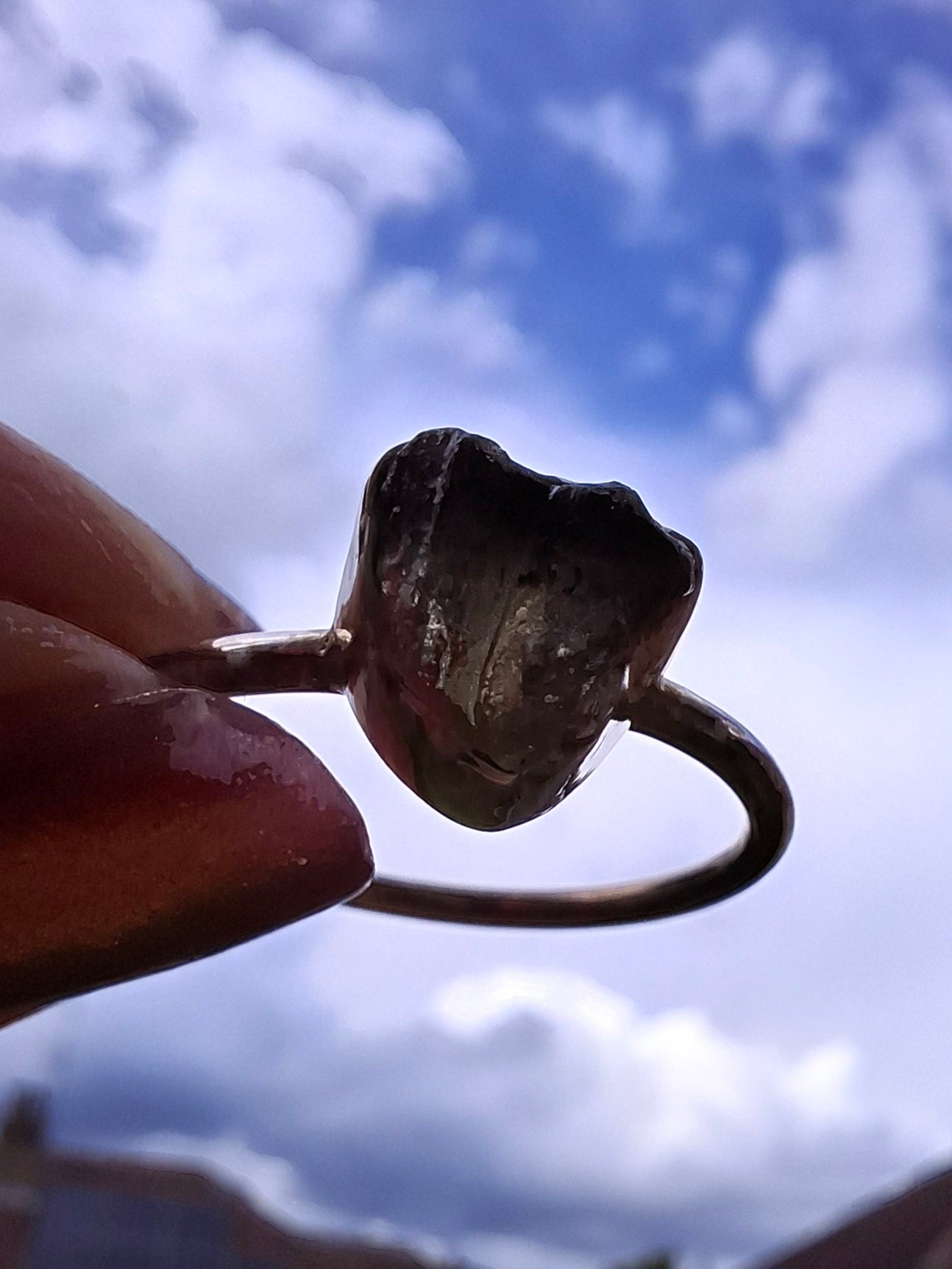 Moldavite Ring, size small X, 925 Silver, Tektite (Ref: R33)