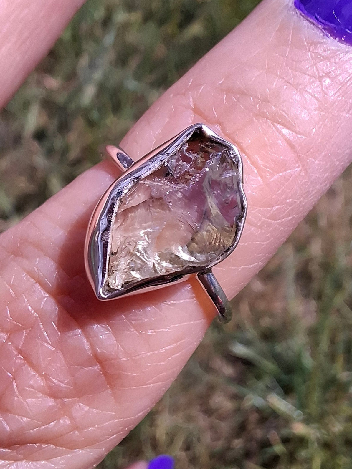 Libyan Desert Glass Ring, size large K, 925 Silver, Tektite (Ref: LR16)