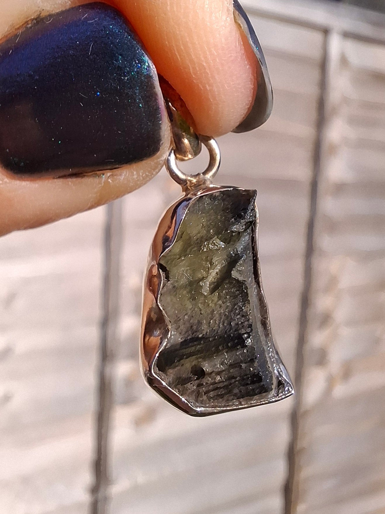 Moldavite Pendant, 925 silver, Tektite (Ref: P3)