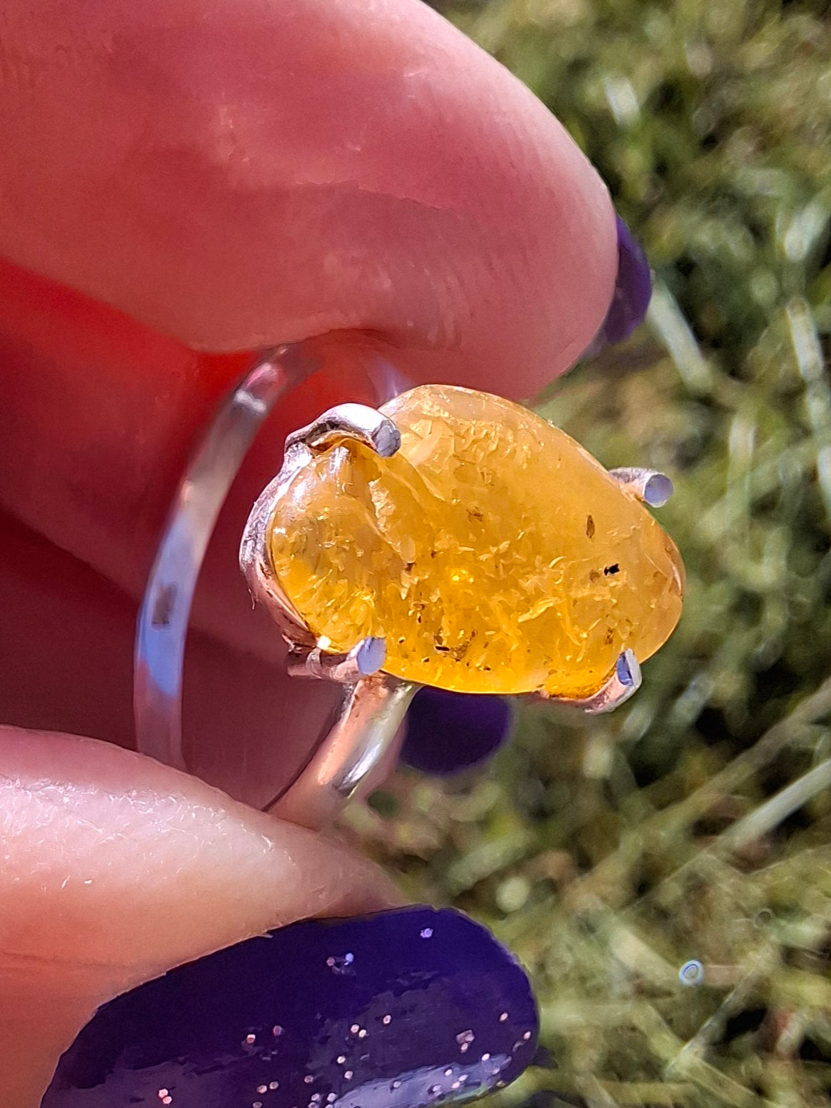 Baltic Amber Ring, size N. 925 Silver, Fossil (Ref: AR7)