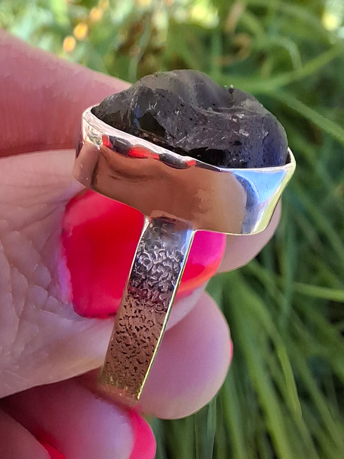 Moldavite Ring, size R, 925 Silver, Tektite (Ref: R317)