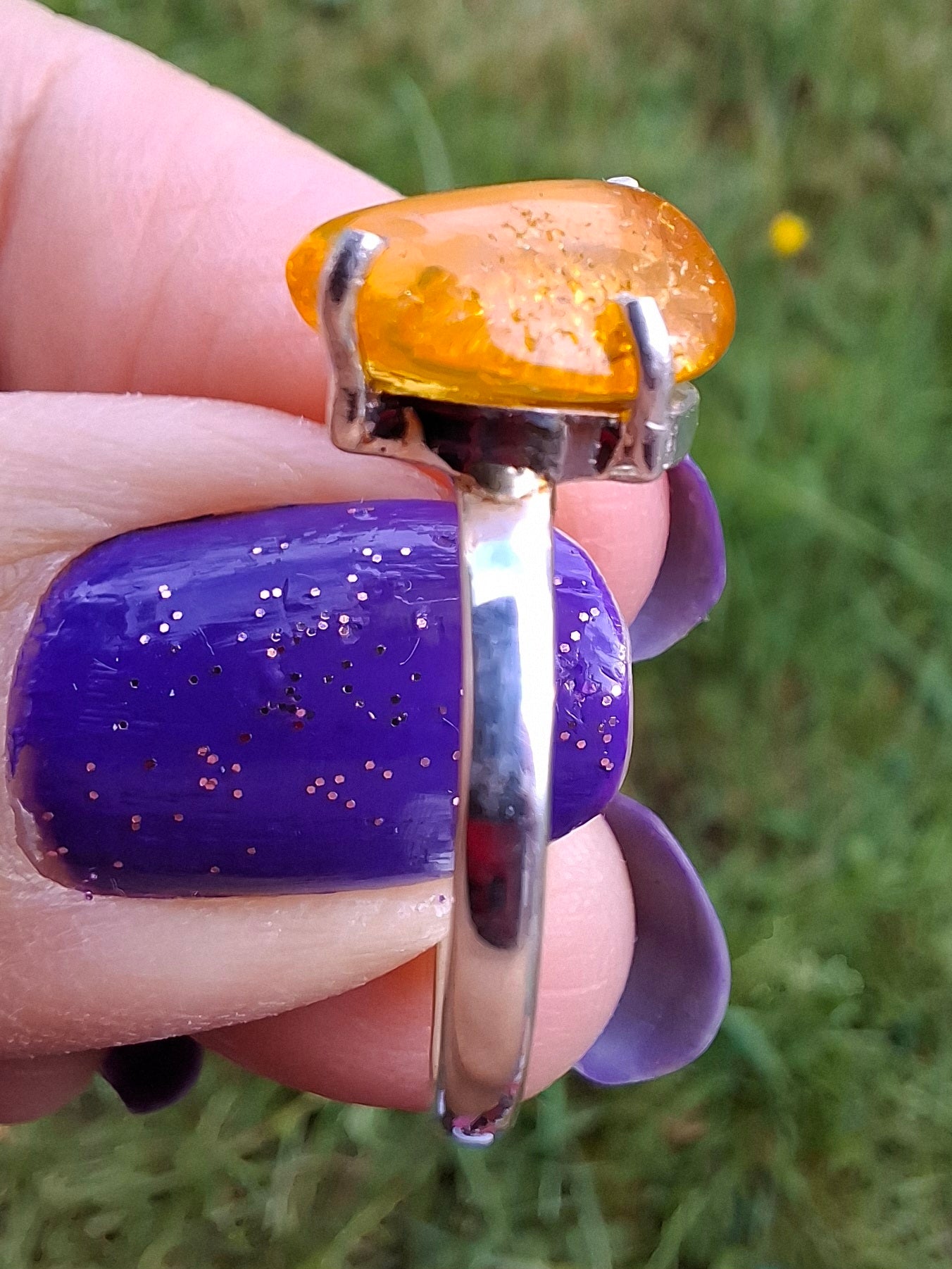 Baltic Amber Ring, size large O, 925 Silver, Fossil (Ref: AR12)