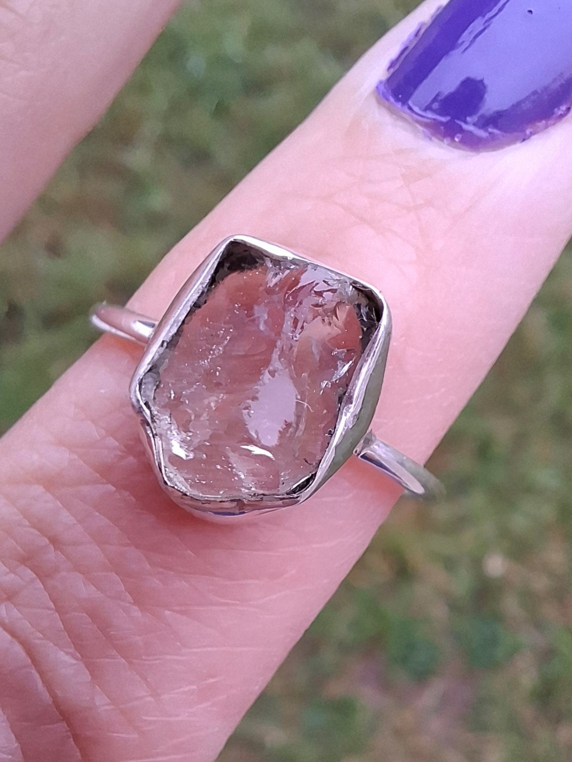Libyan Desert Glass Ring, size large O, 925 Silver, Tektite (Ref: LR22)