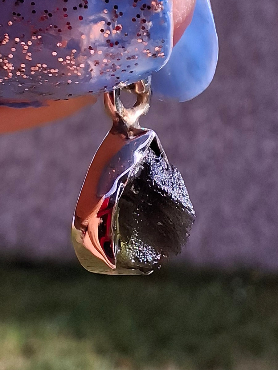 Moldavite Pendant, 925 Silver, Tektite (Ref: P59)