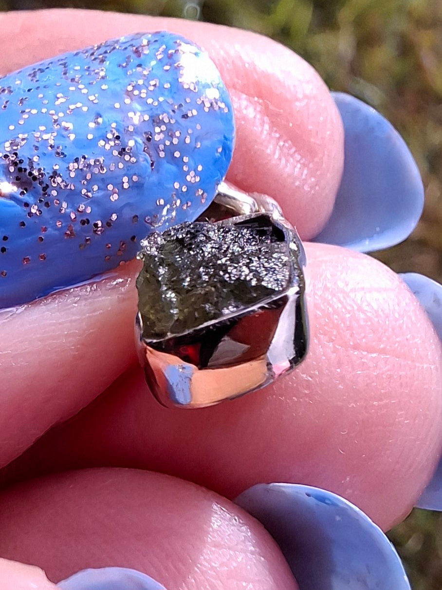 Moldavite Pendant, 925 Silver, Tektite (Ref: P61)