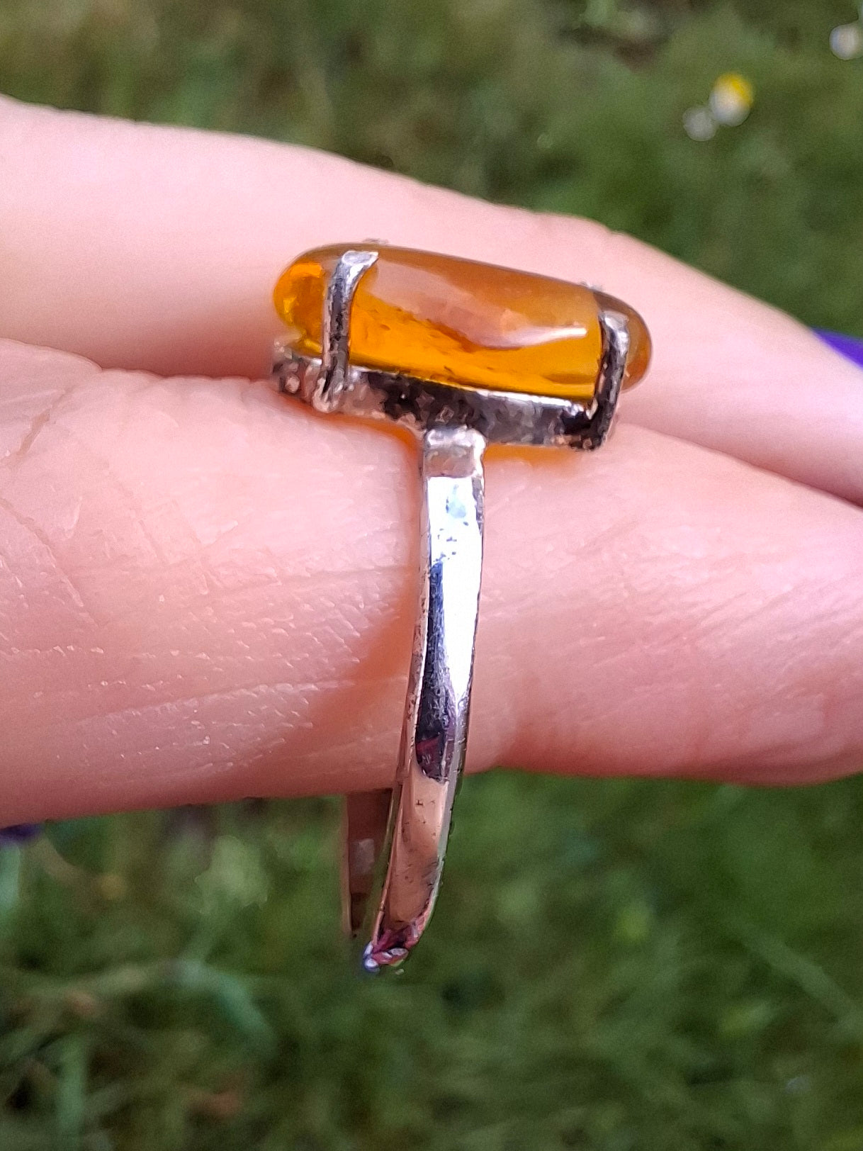 Baltic Amber Ring, size large T, 925 Silver, Fossil (Ref: AR18)