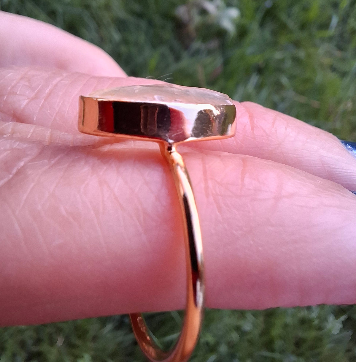 Libyan Desert Glass Ring, 14K GOLD Plated, size Q, Tektite (Ref: LR77)