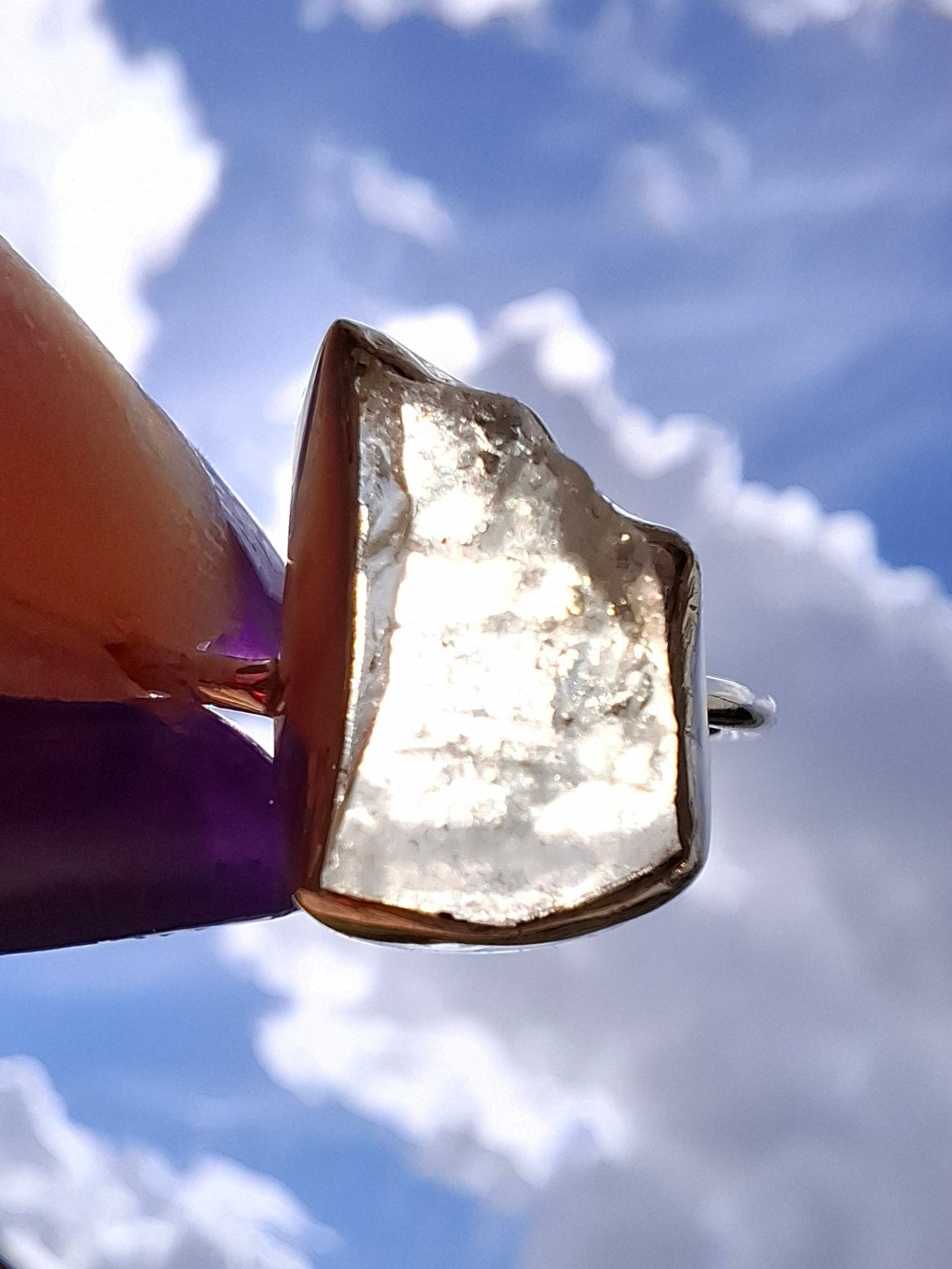 Libyan Desert Glass Ring, size large O, 925 Silver, Tektite (Ref: LR37)