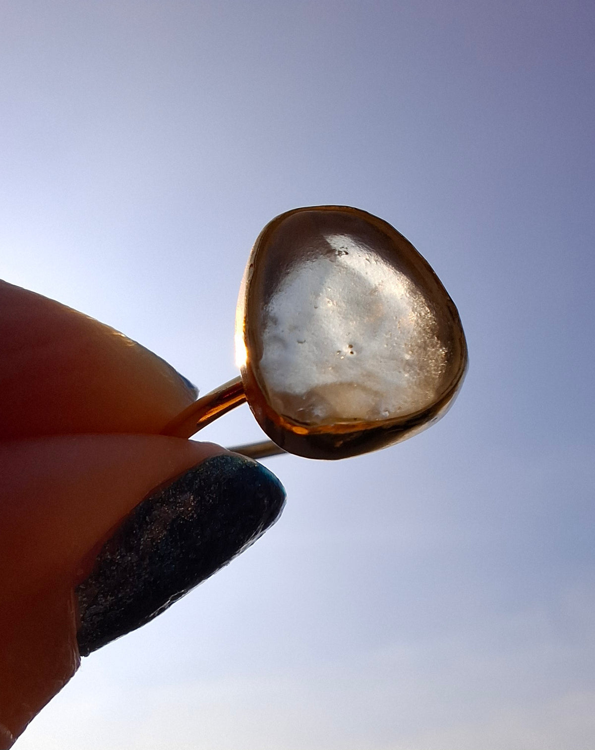 Libyan Desert Glass Ring, 14K GOLD Plated, size large Q, Tektite (Ref: LR80)