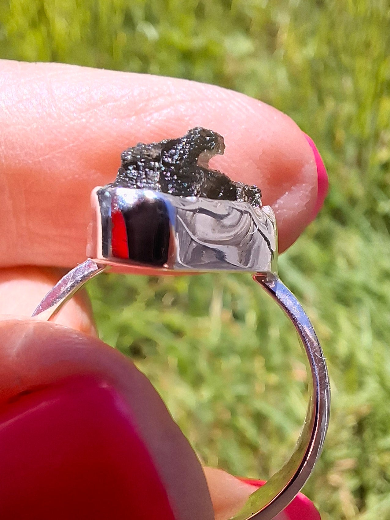 Moldavite Ring, size large R/small S, 925 Silver, Tektite (Ref: R319)