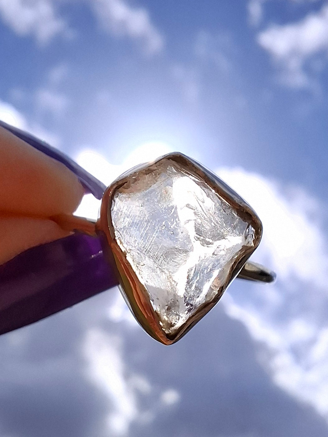 Libyan Desert Glass Ring, size large S, 925 Silver, Tektite (Ref: LR46)