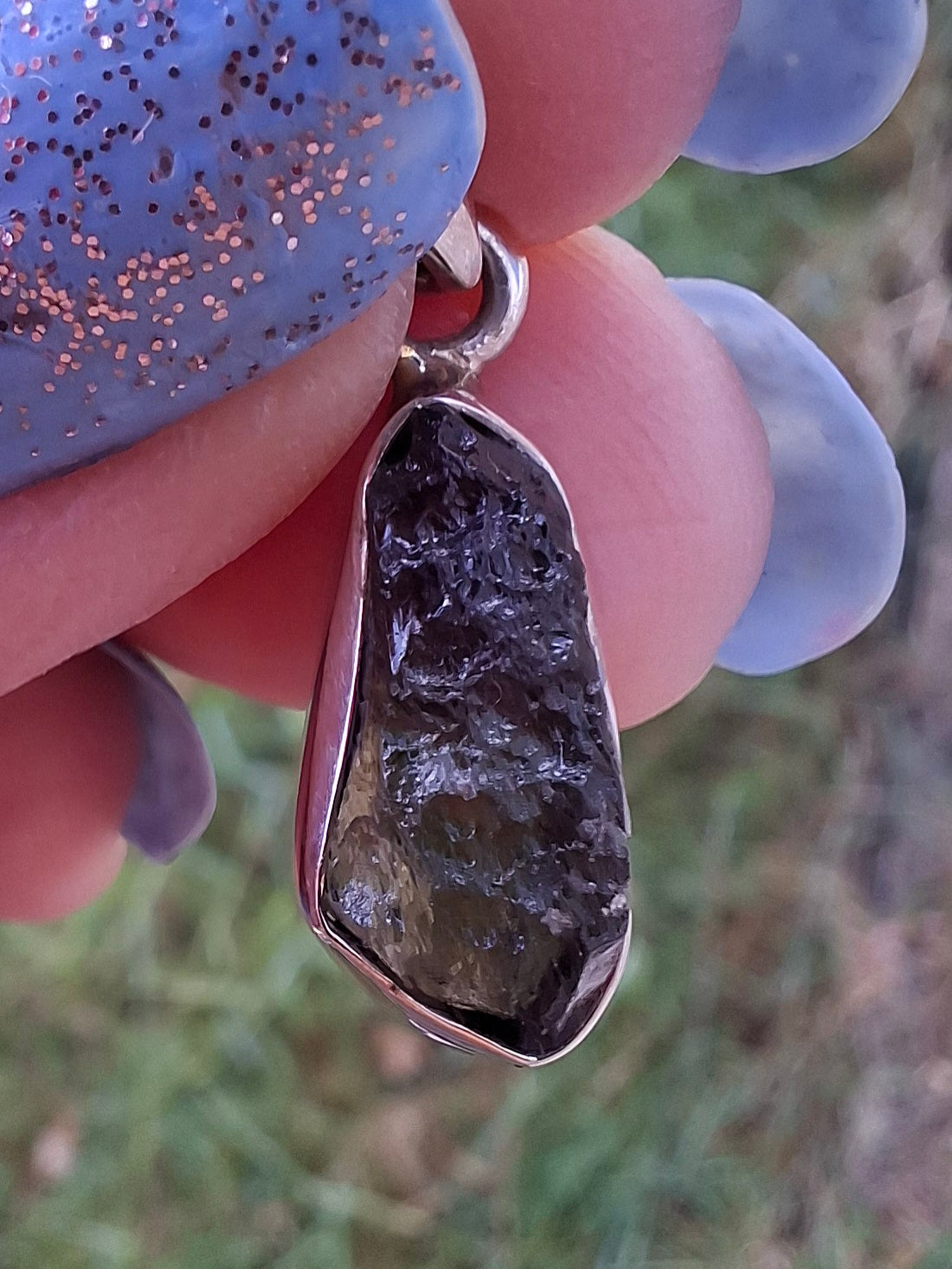Moldavite Pendant, 925 Silver, Tektite (Ref: P79)
