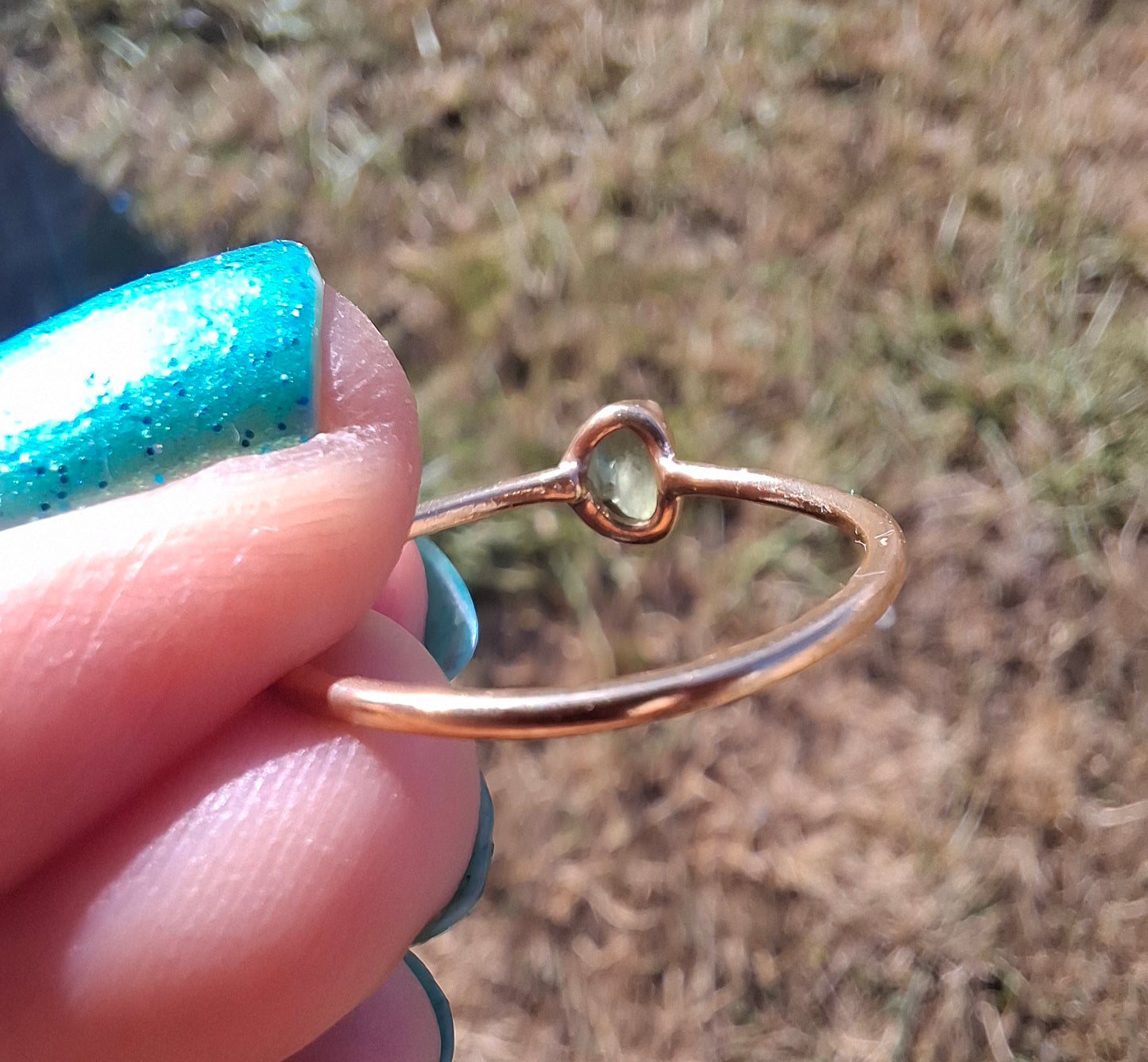 Moldavite Ring, 14K GOLD Plated, size large S / small T, Tektite (Ref: R352)