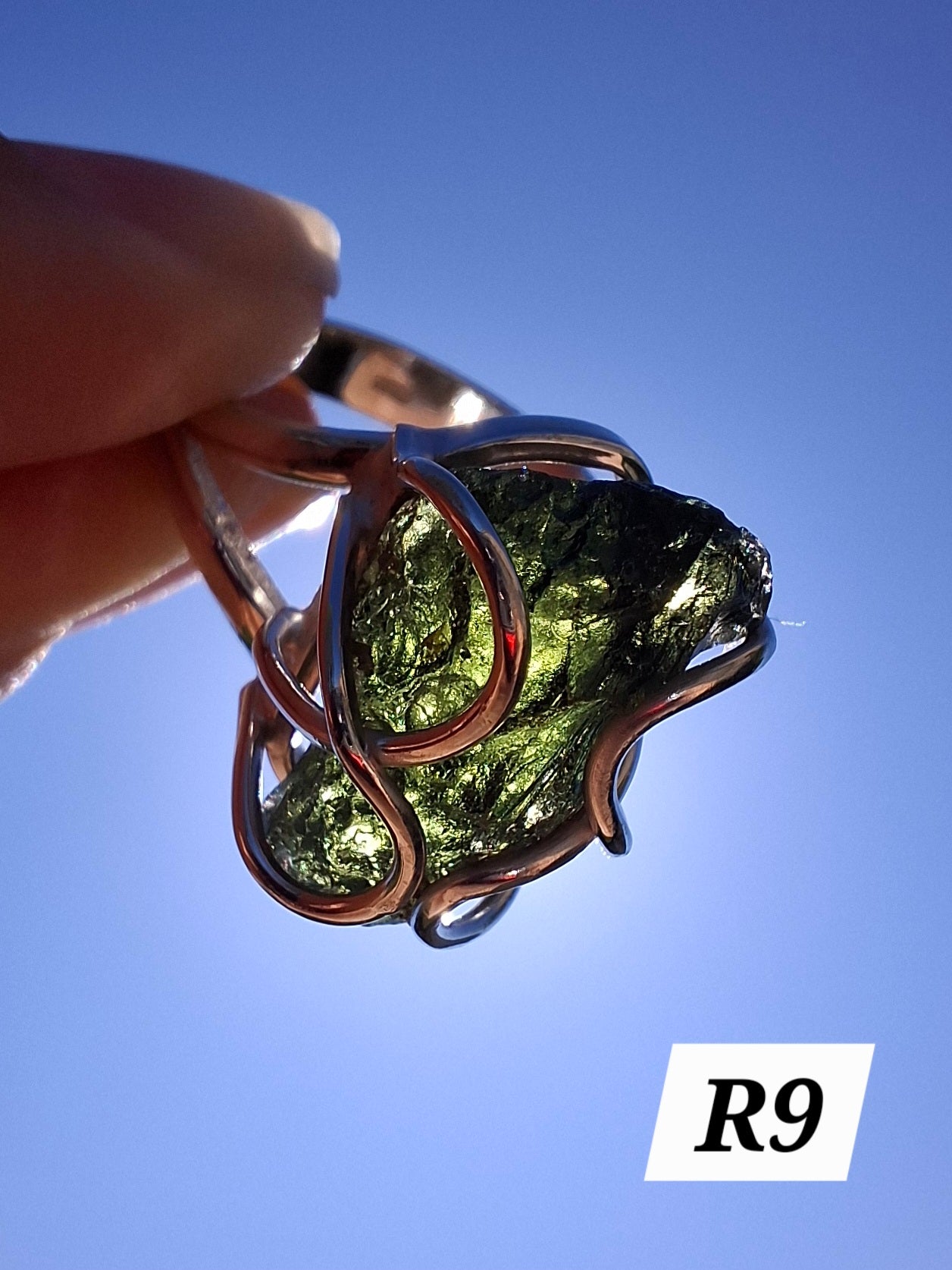 Moldavite Ring, size O, 925 Silver, Tektite (Ref: R9)