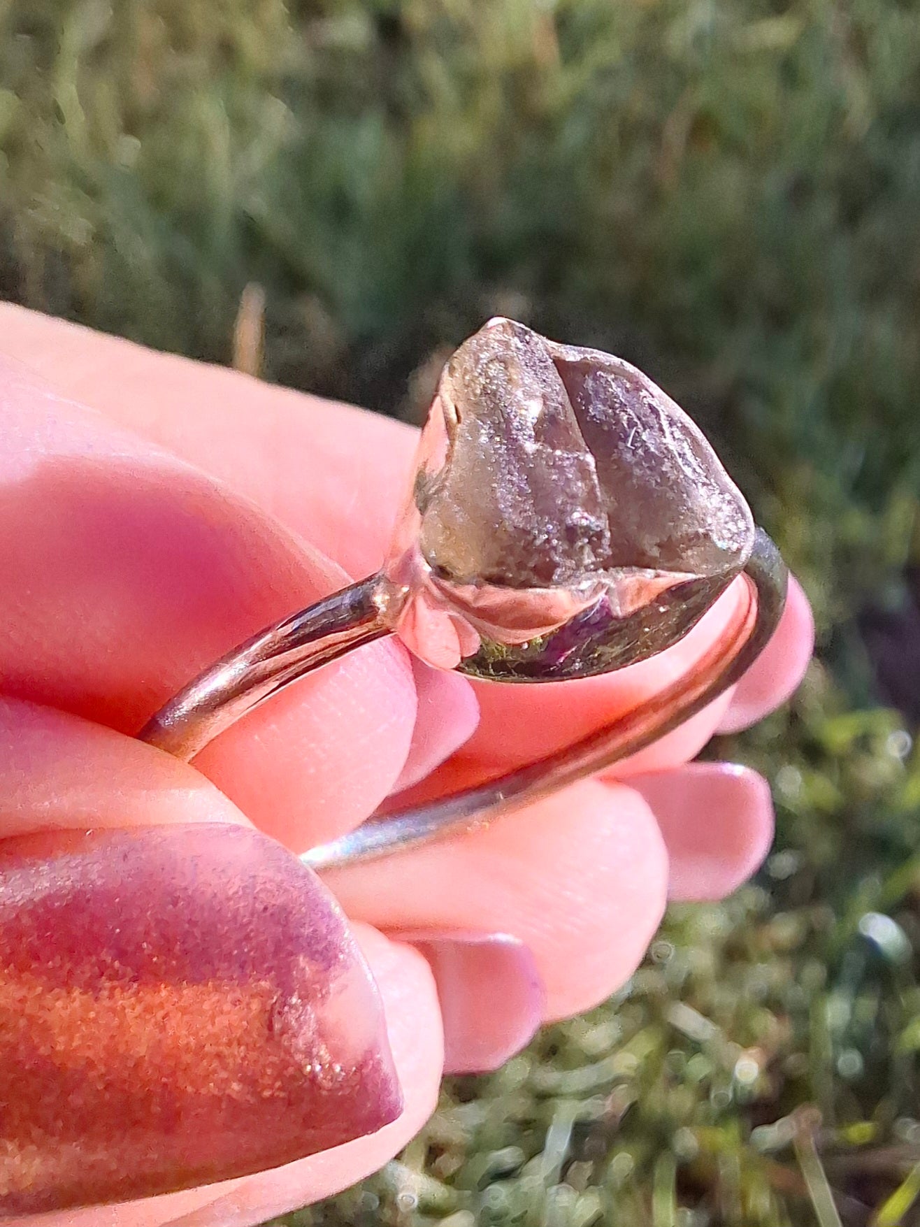Moldavite Ring, size small X, 925 Silver, Tektite (Ref: R33)