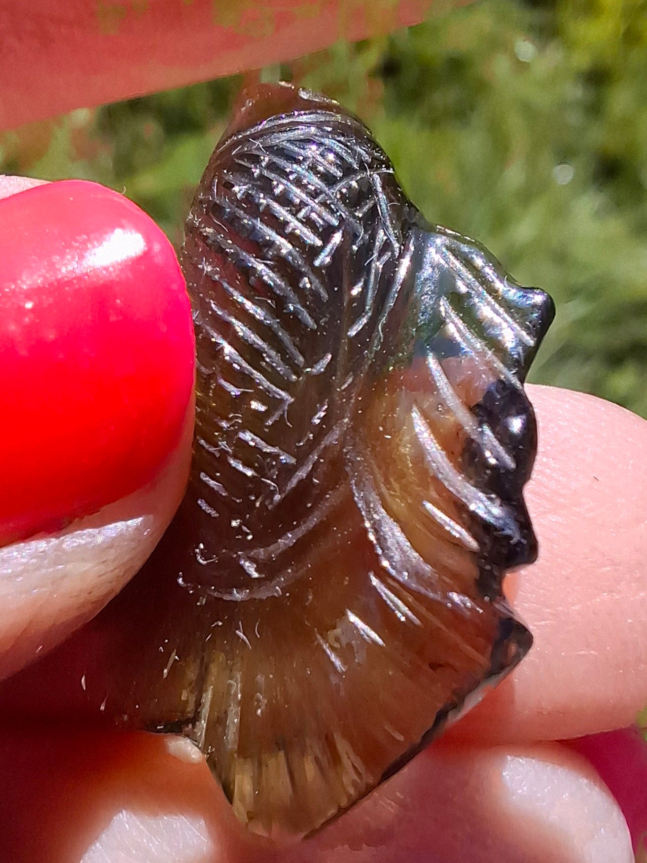Moldavite FISH carving, (flat back), 3.29g, Tektite (Ref: Fish9)