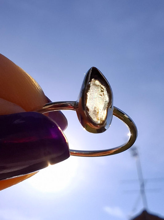 Moldavite Ring, size large M/small N, 925 Silver, Tektite (Ref: R39)