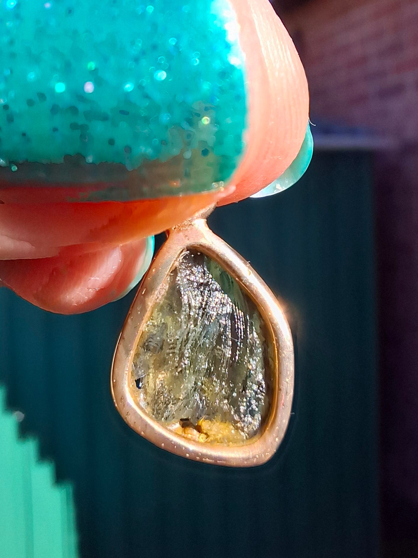 Moldavite Pendant, 14K GOLD Plated, Tektite (Ref: P446)