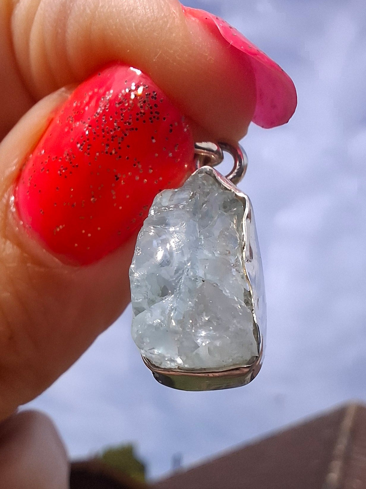 Aquamarine Pendant, 925 Silver, Crystal 🌈 (Ref: AQ4)