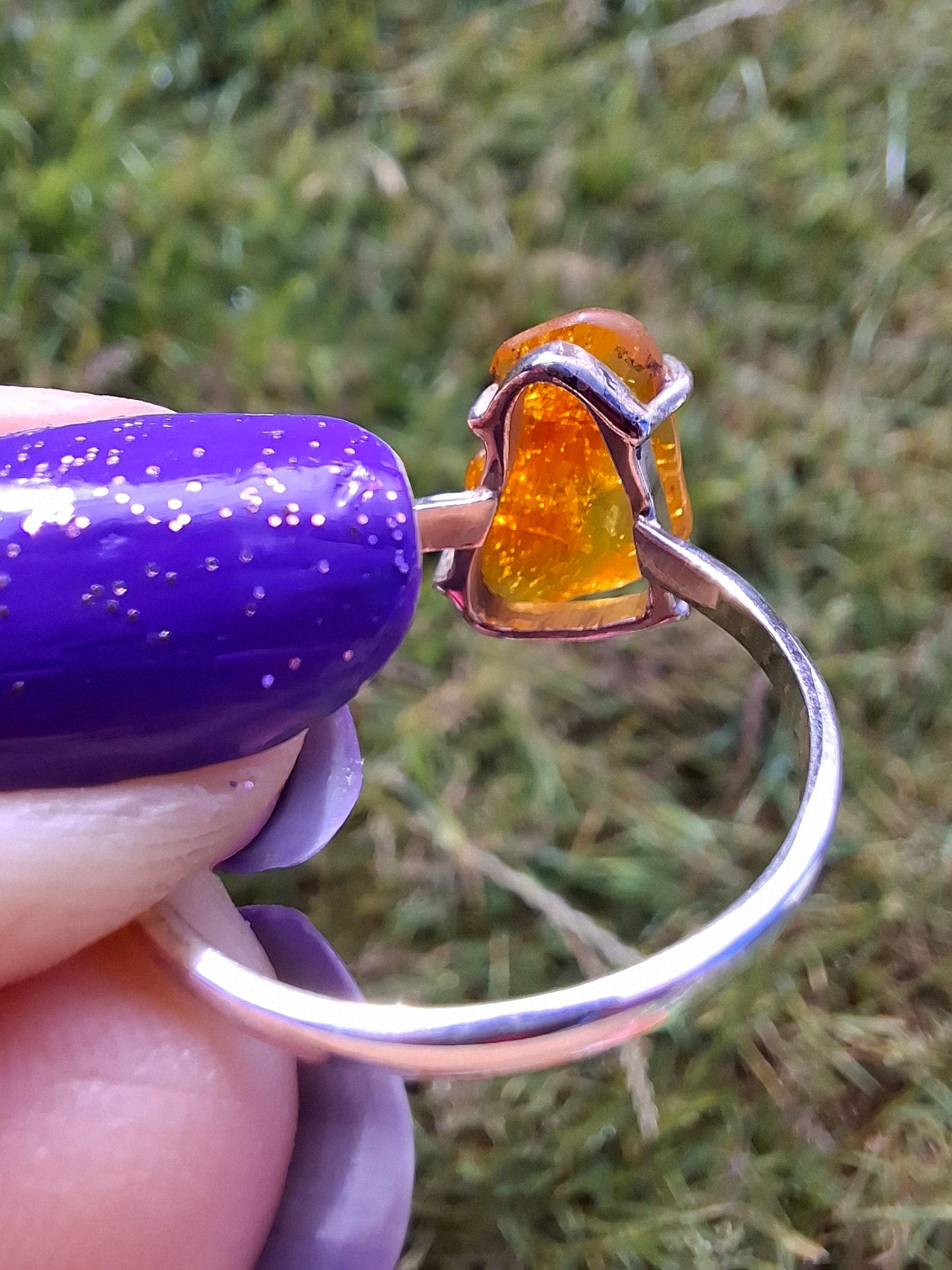 Baltic Amber Ring, size large X, 925 Silver, Fossil (Ref: AR36)