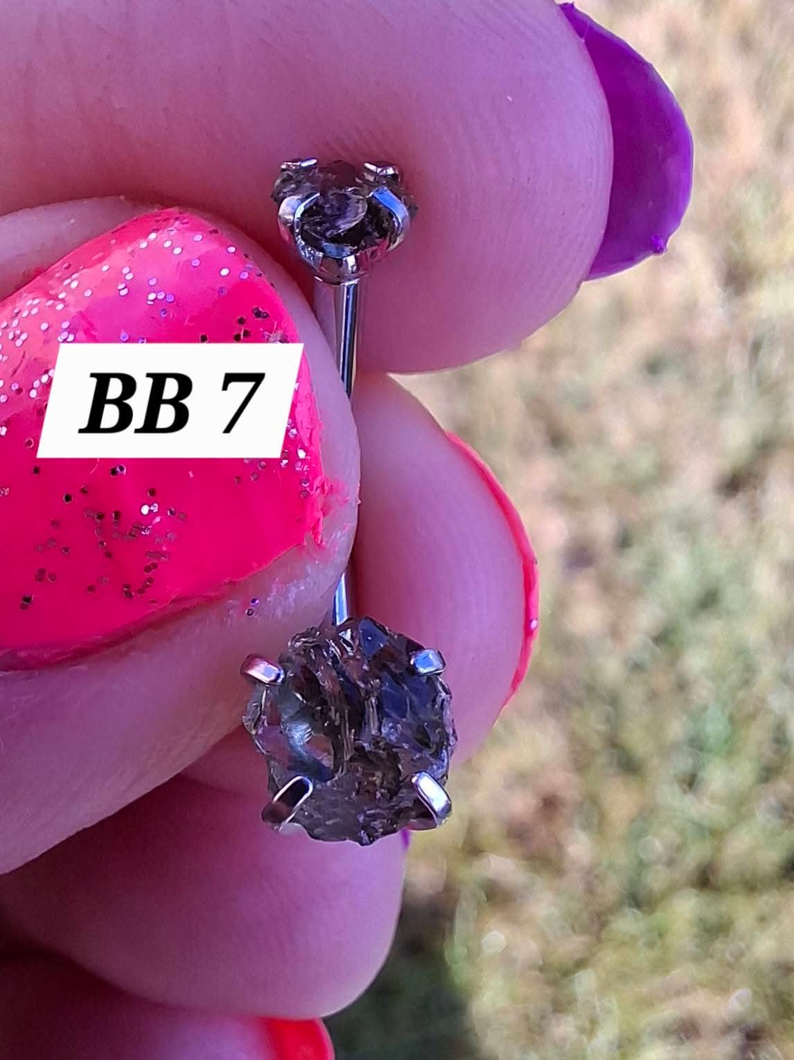 Moldavite (raw) BELLY BAR, 14G, Surgical Steel, Tektite (Ref: BB7)